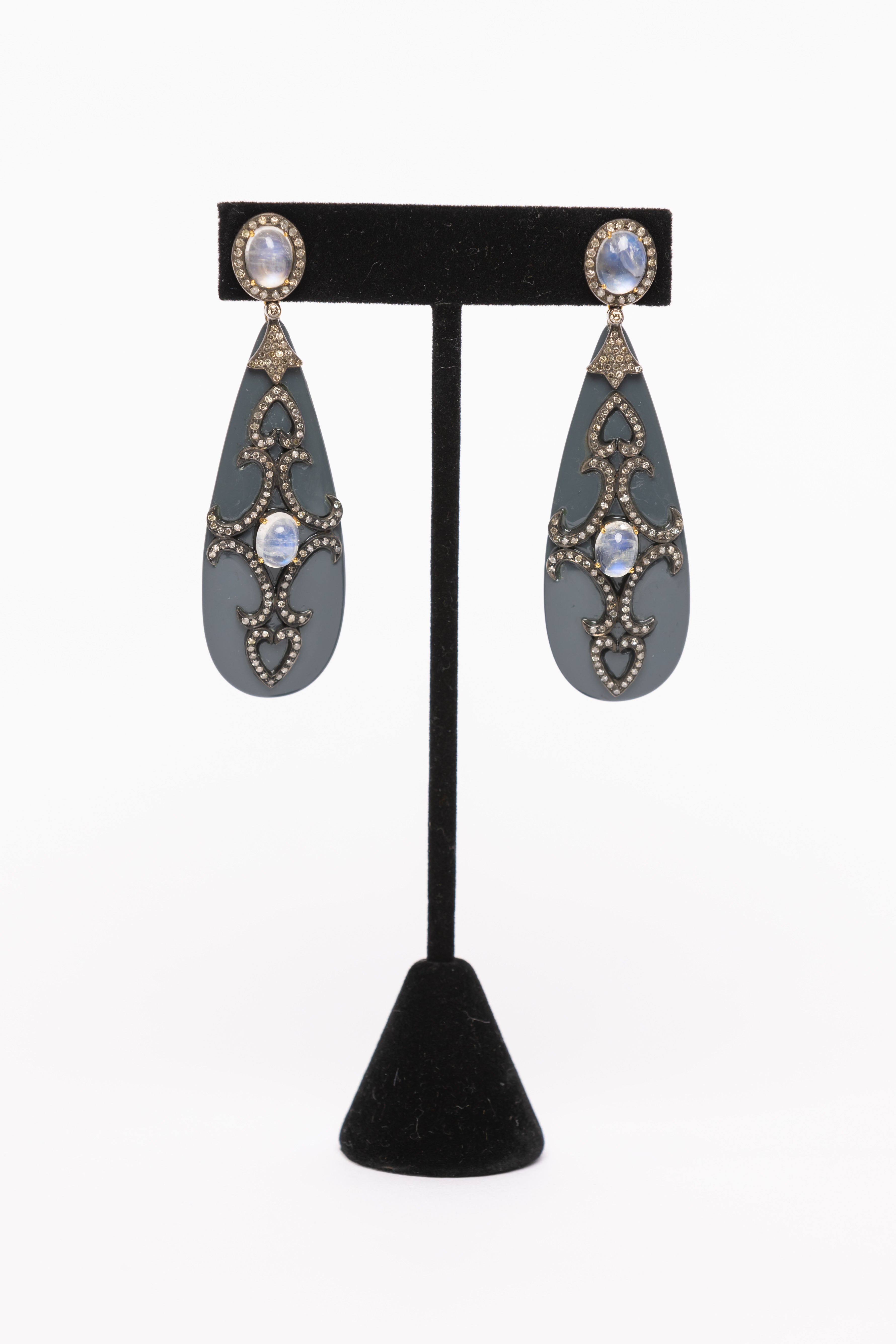 Pave Diamond, Moonstone Earring