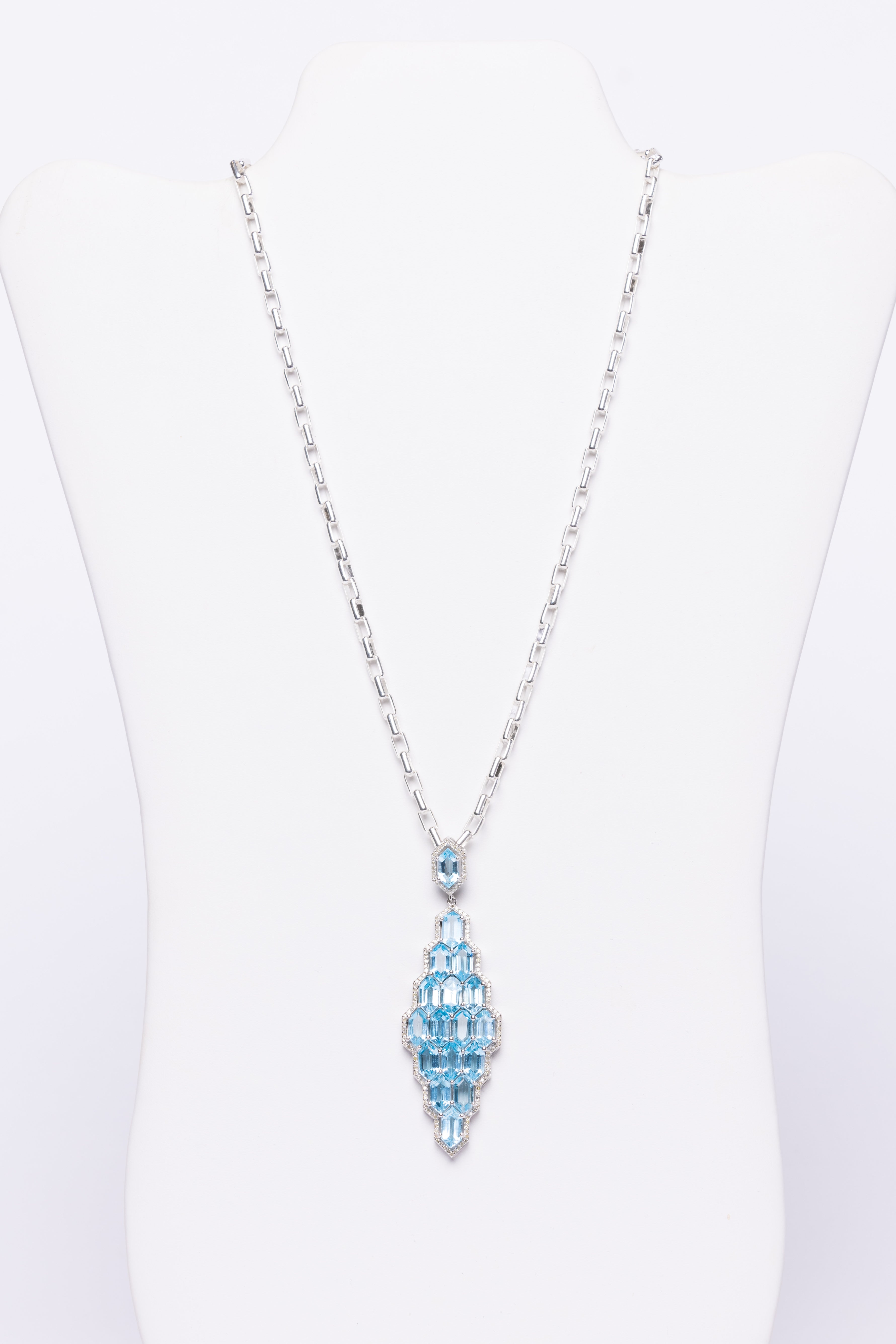 Blue Topaz, Diamond Necklace