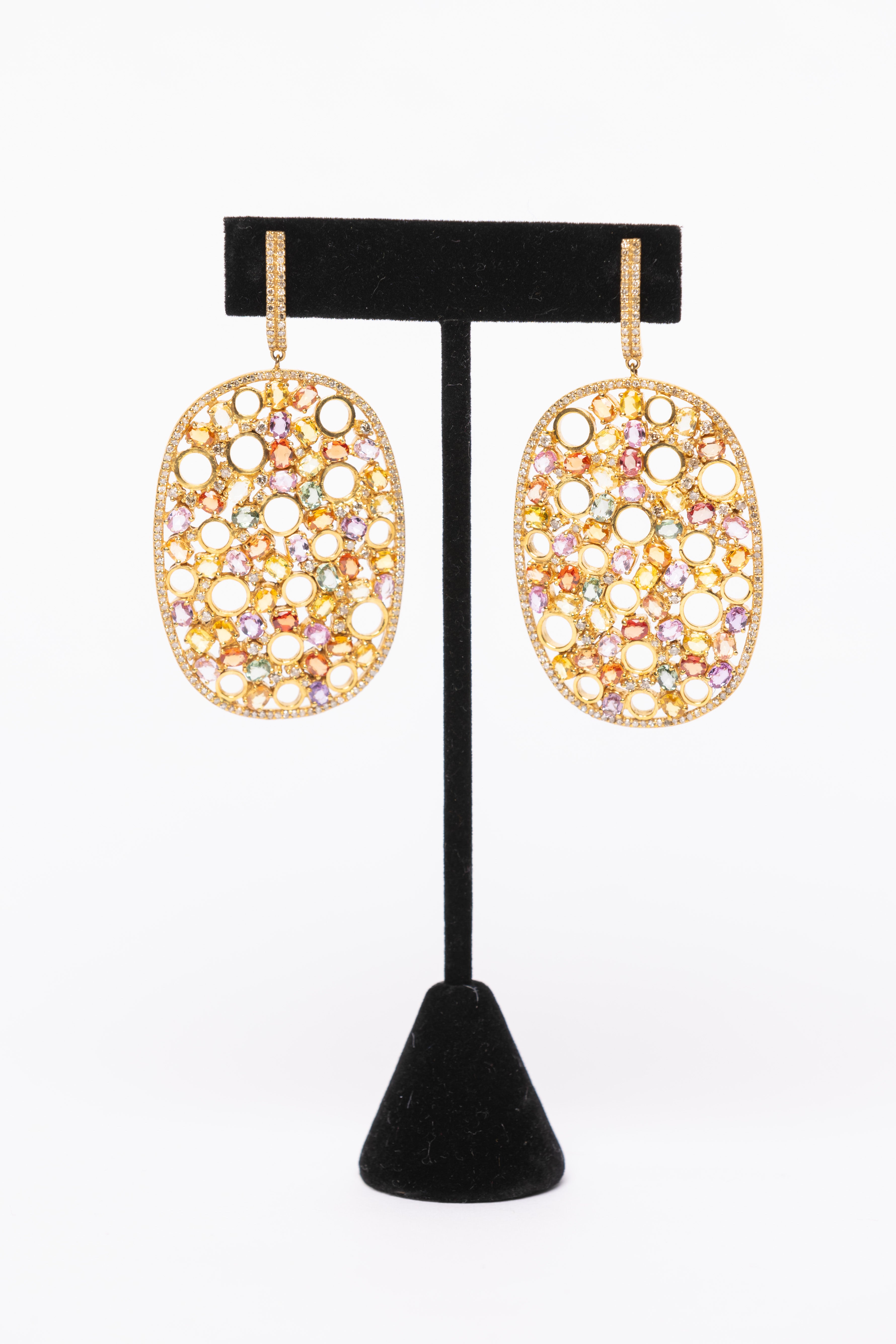 Sapphire, Diamond , Vermeil Earrings