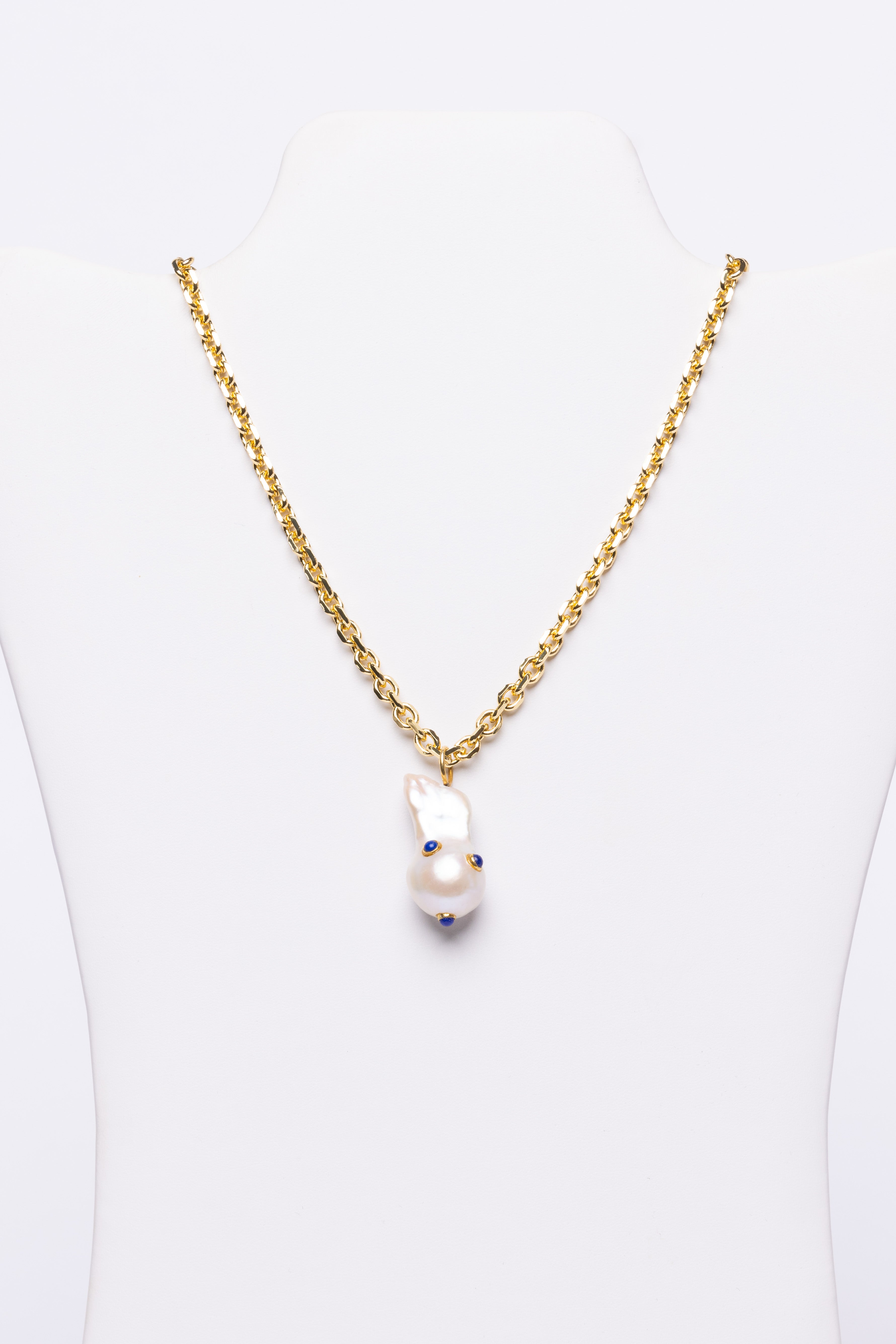 Baroque Pearl, Lapis, Vermeil Necklace