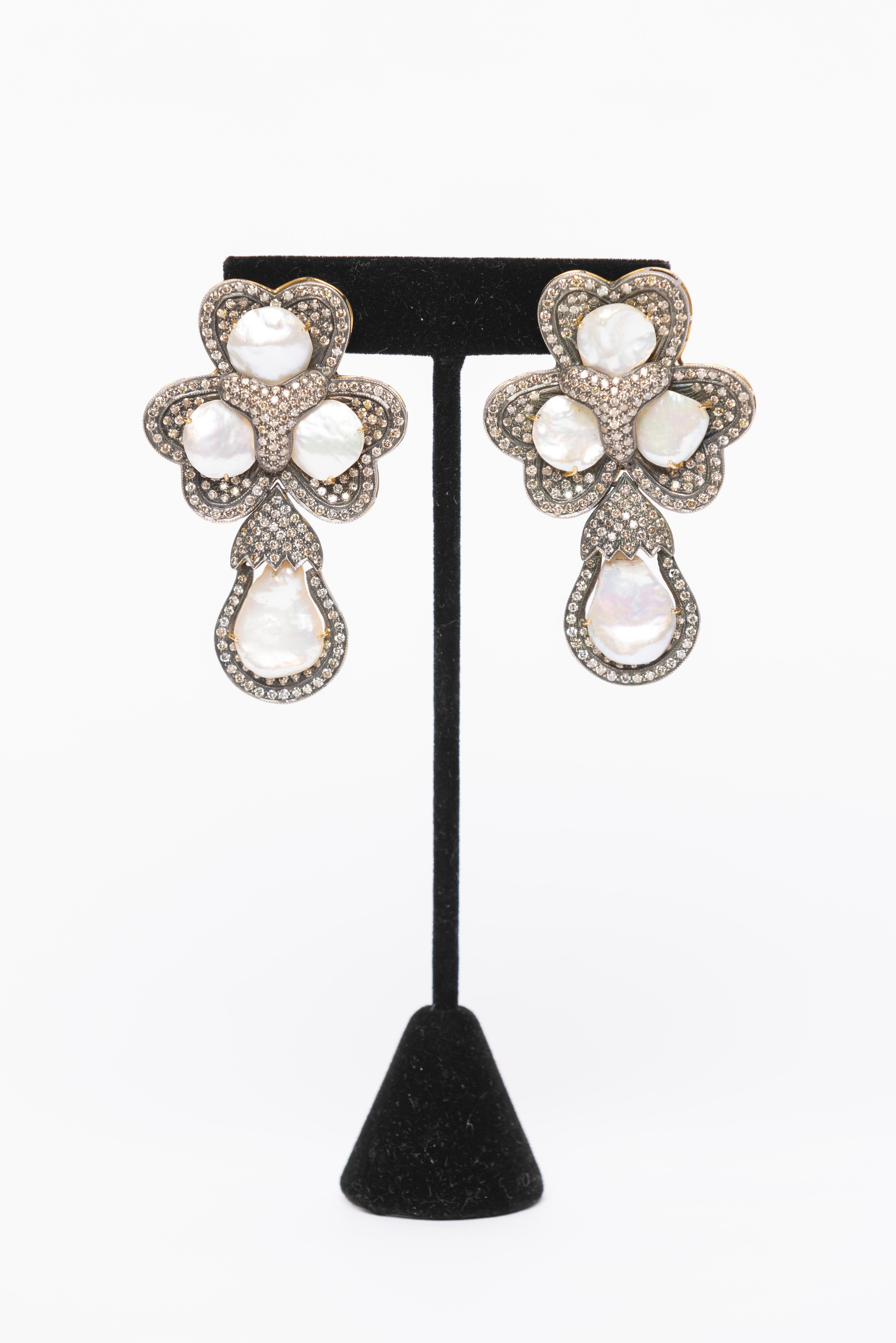 Baroque Pearl and Diamond Earrings