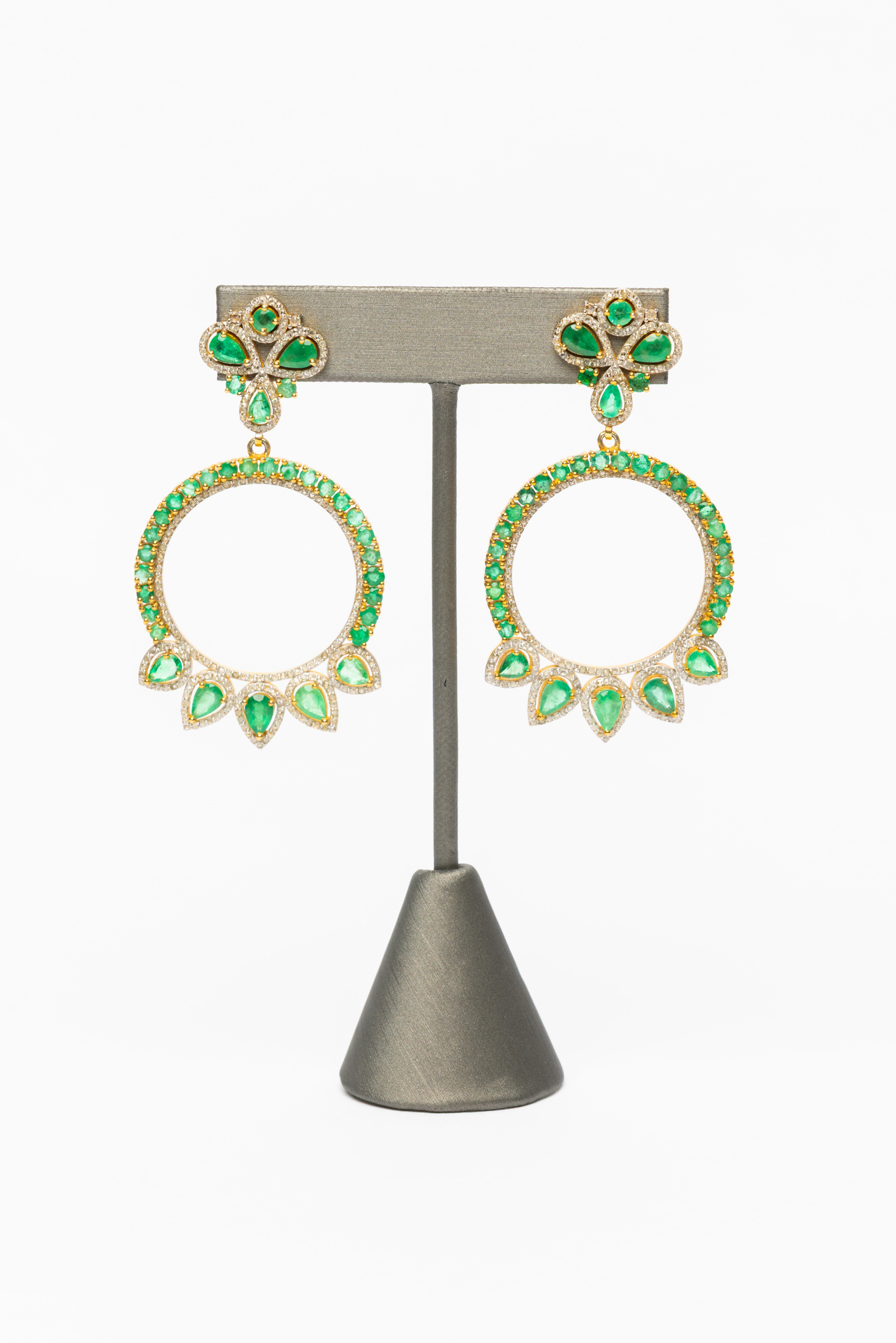 Emerald, Diamond, Vermeil Earrings