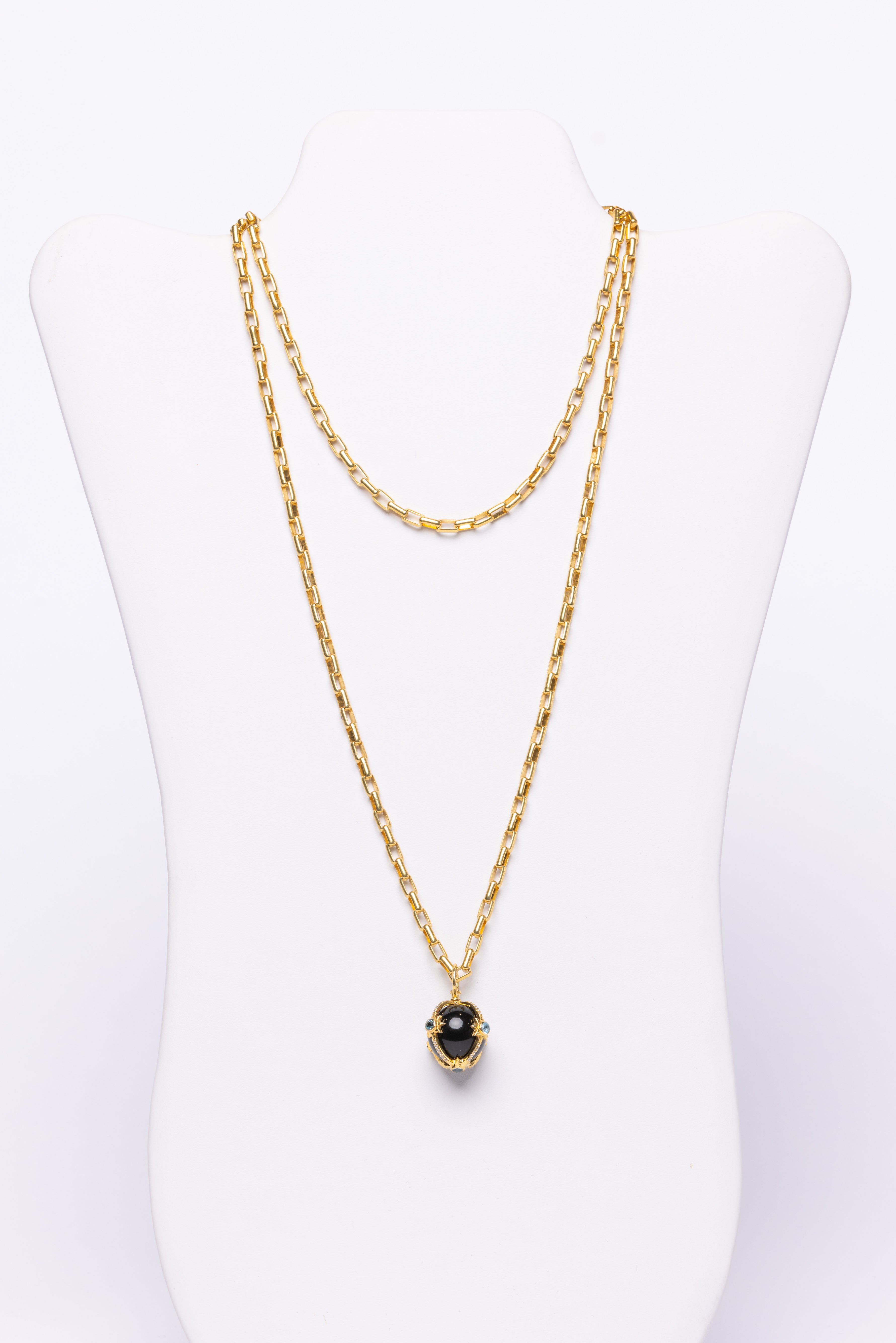 Black Onyx, Blue Topaz, Vermeil Necklace