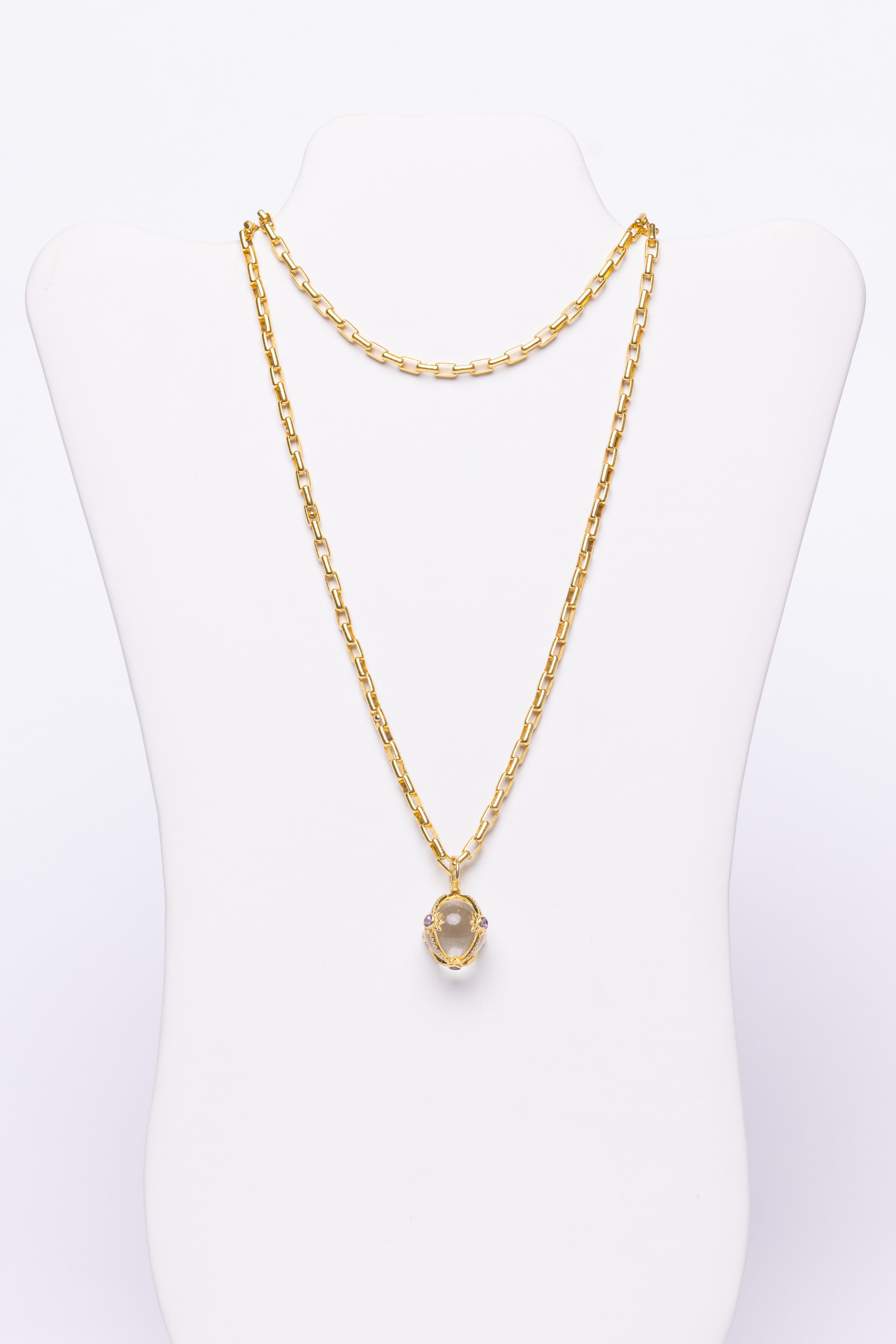 Rock Crystal, White Topaz, Amethyst Necklace