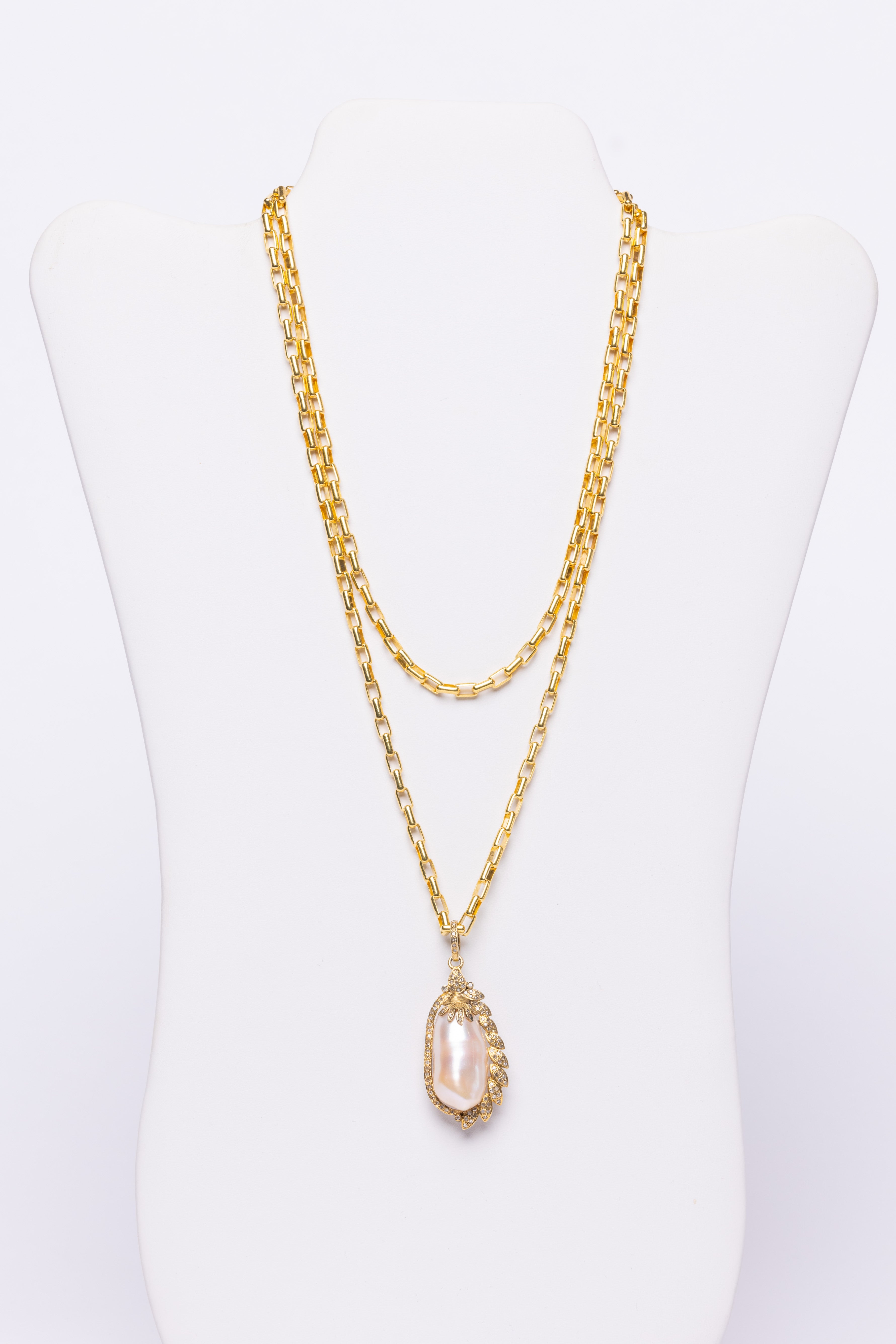 Baroque Pearl, Diamond, 18k Vermeil Necklace