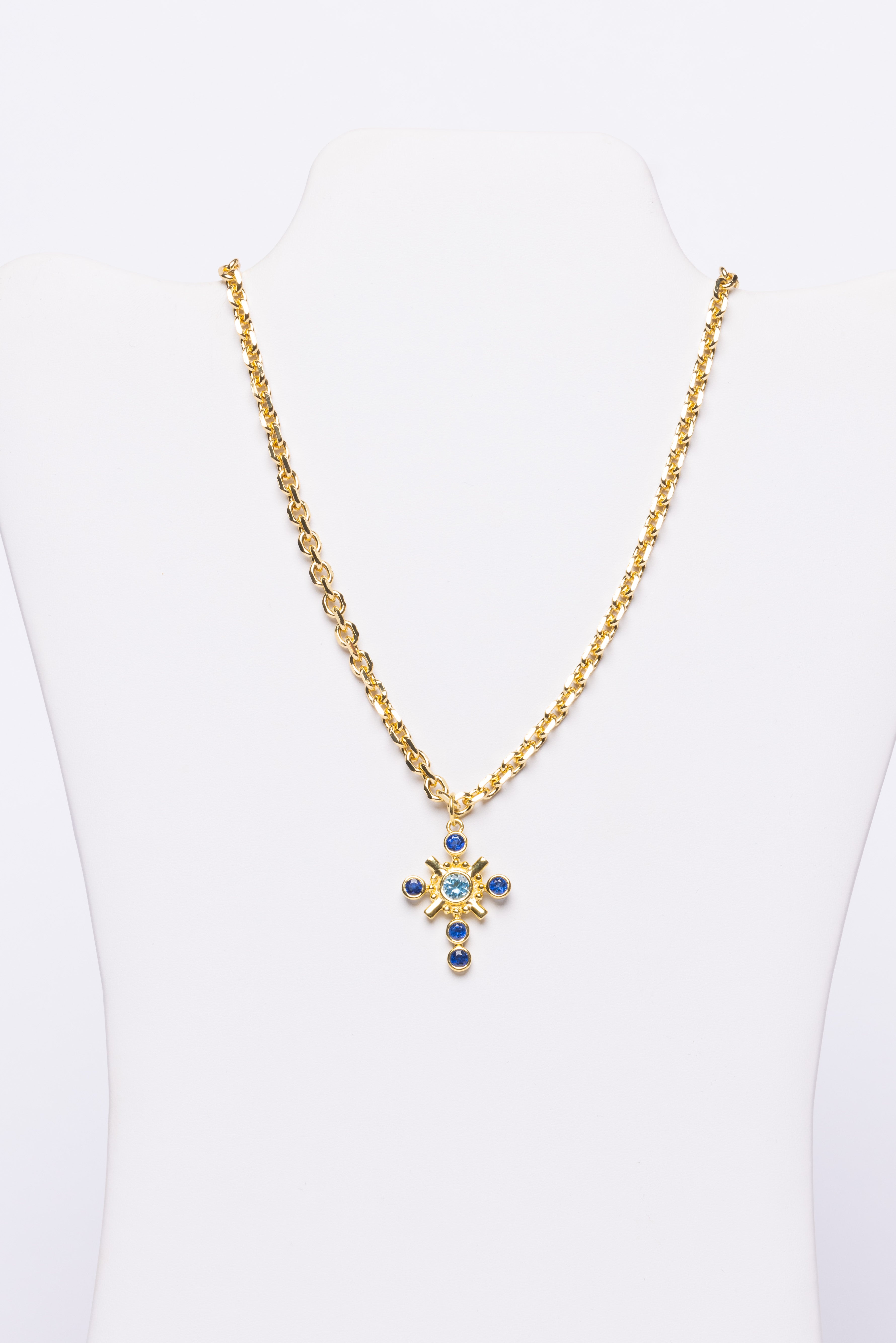 Blue Topaz, Vermeil Cross Necklace