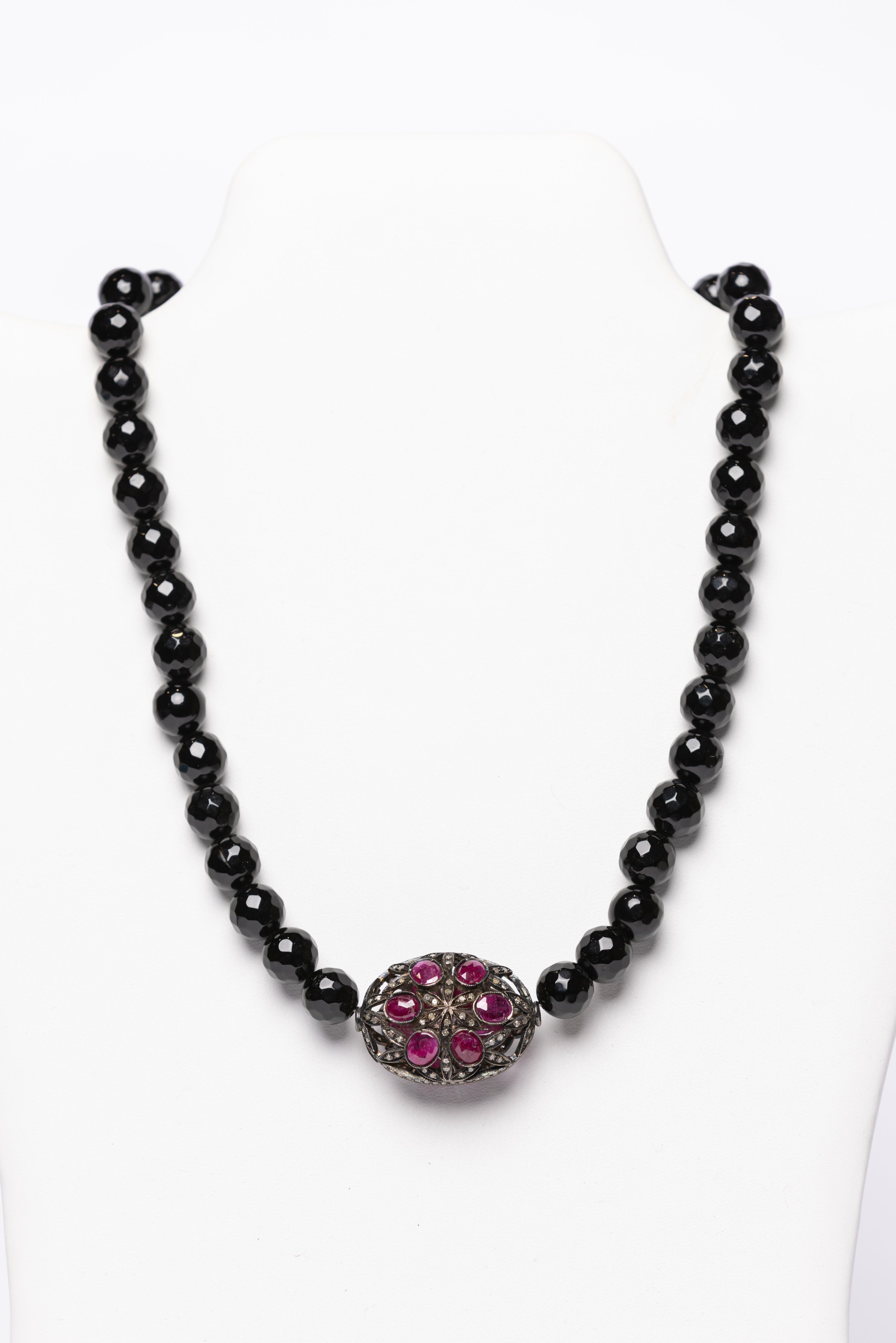 Pave Diamond, Ruby, Black Onyx Necklace