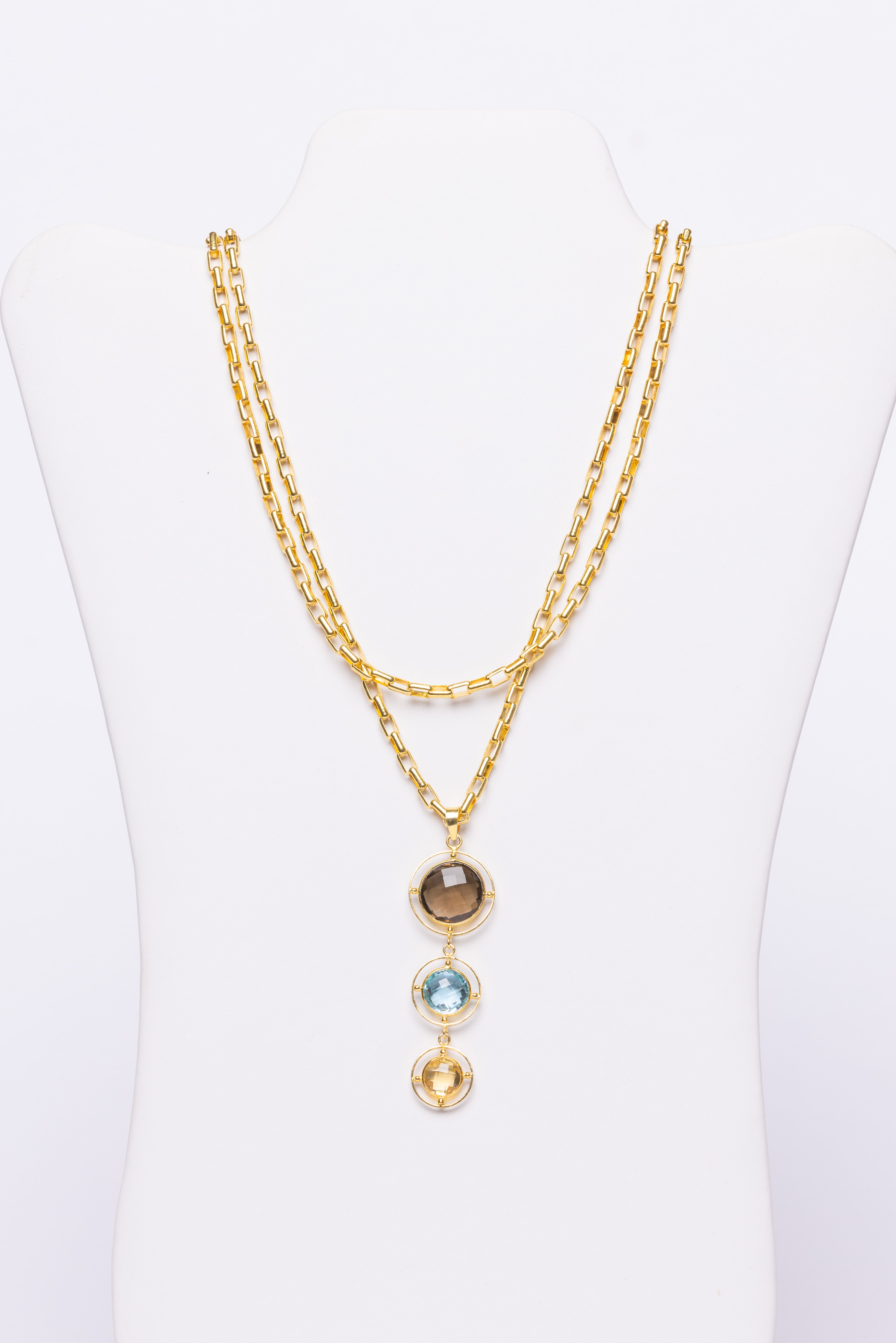 Smoky Quartz, Blue Topaz, Citrine Necklace