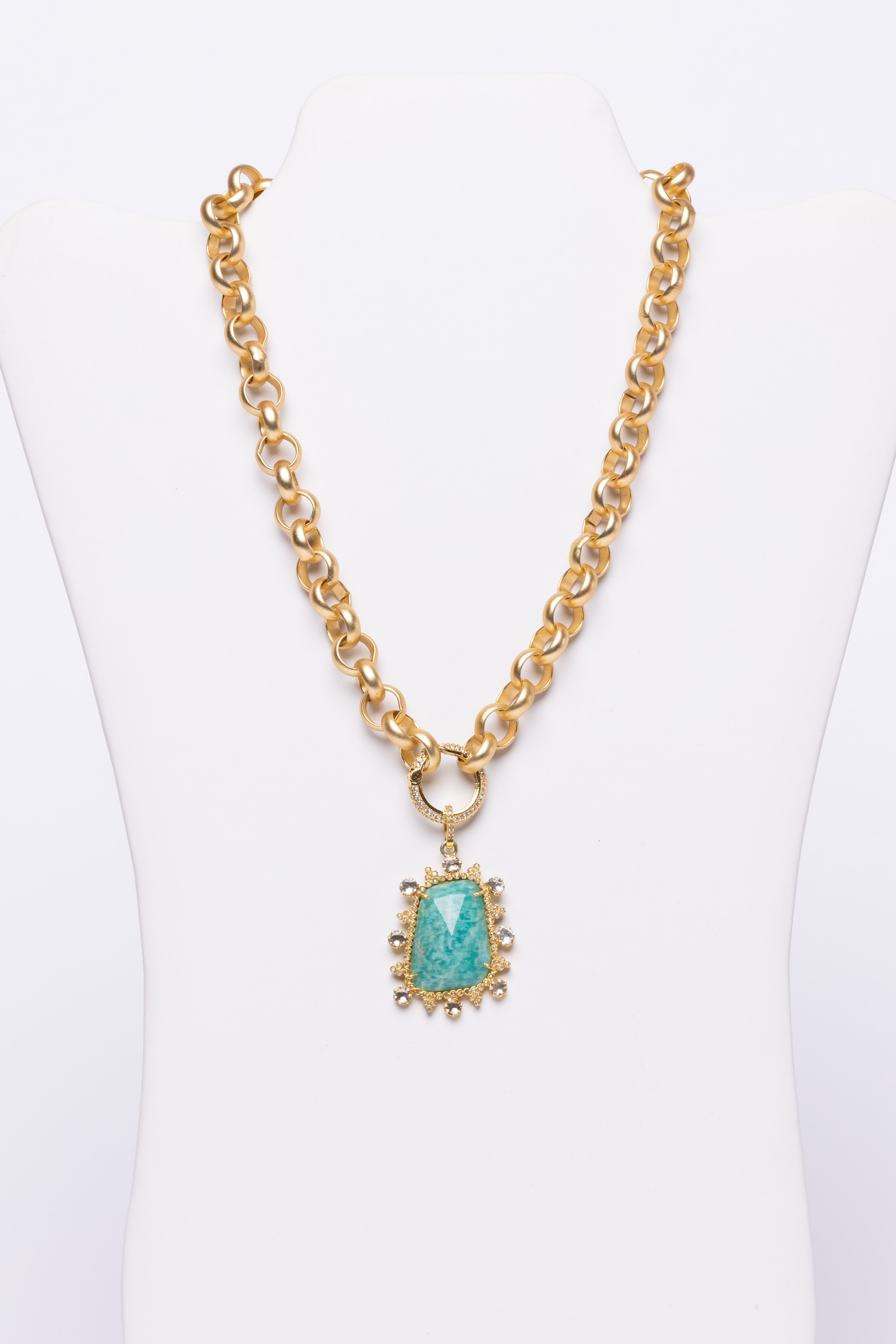 Amazionite, Diamond and 18 k Vermeil Necklace