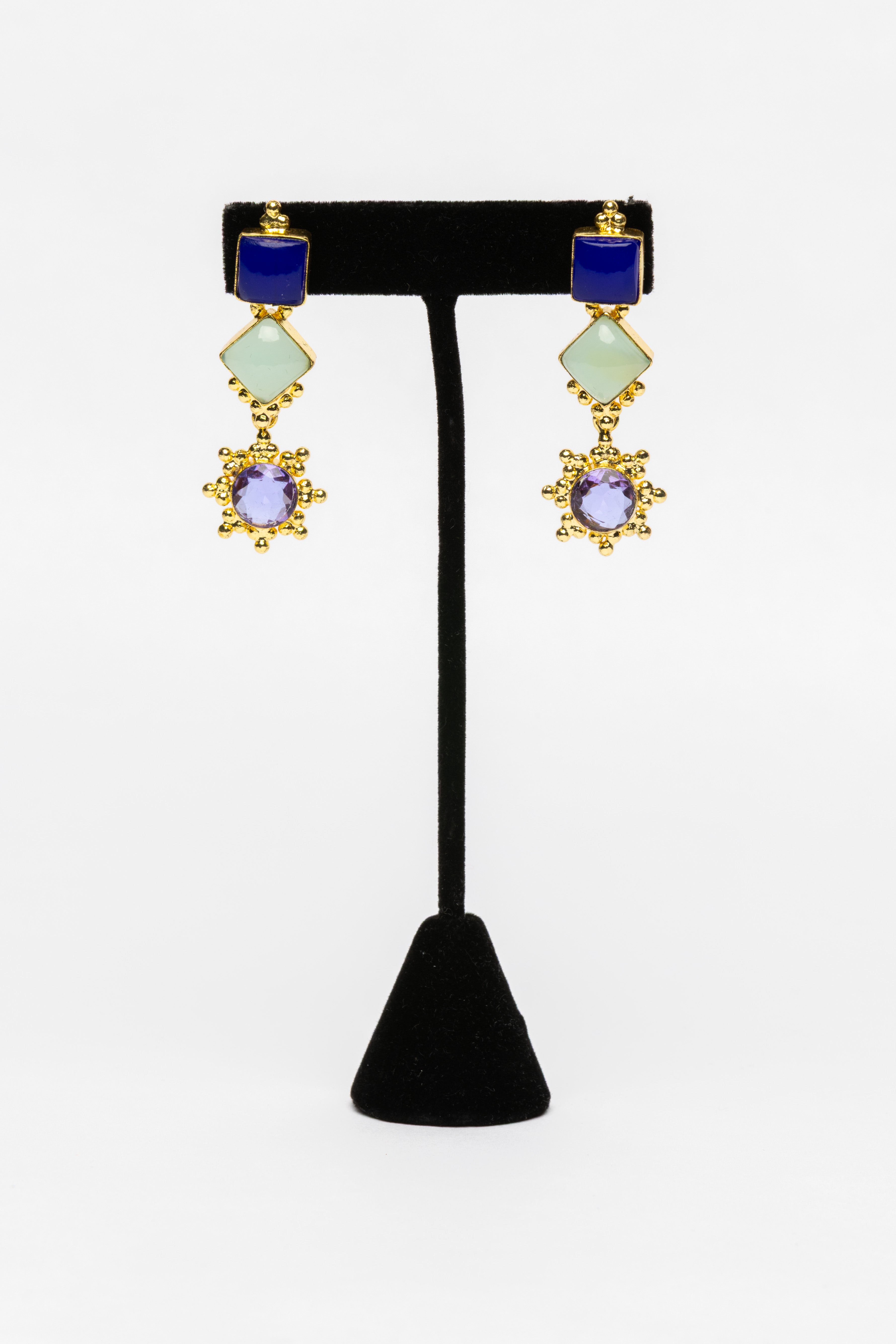 Lapis, Quartz Earring