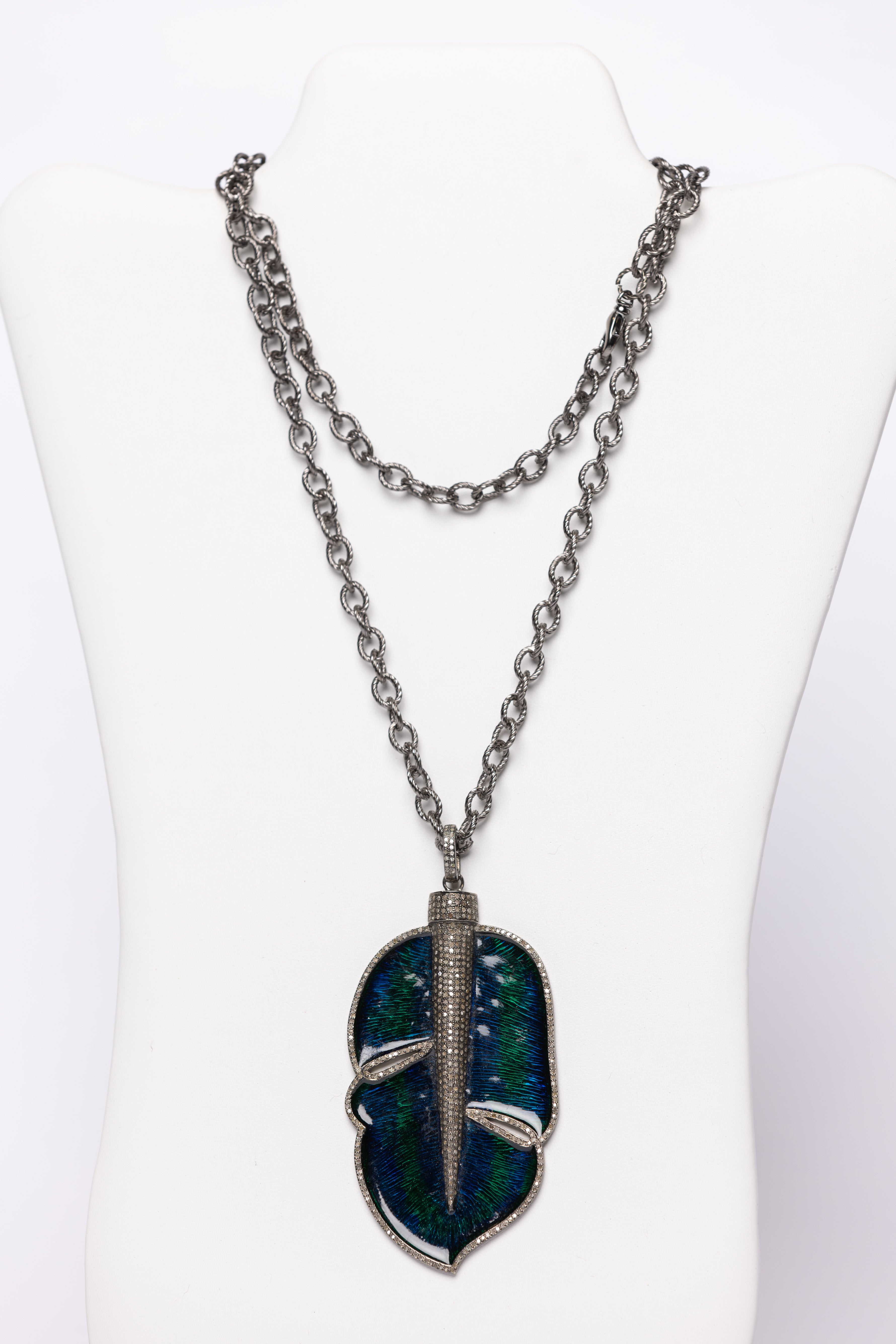 Pave Diamond Enamel Necklace