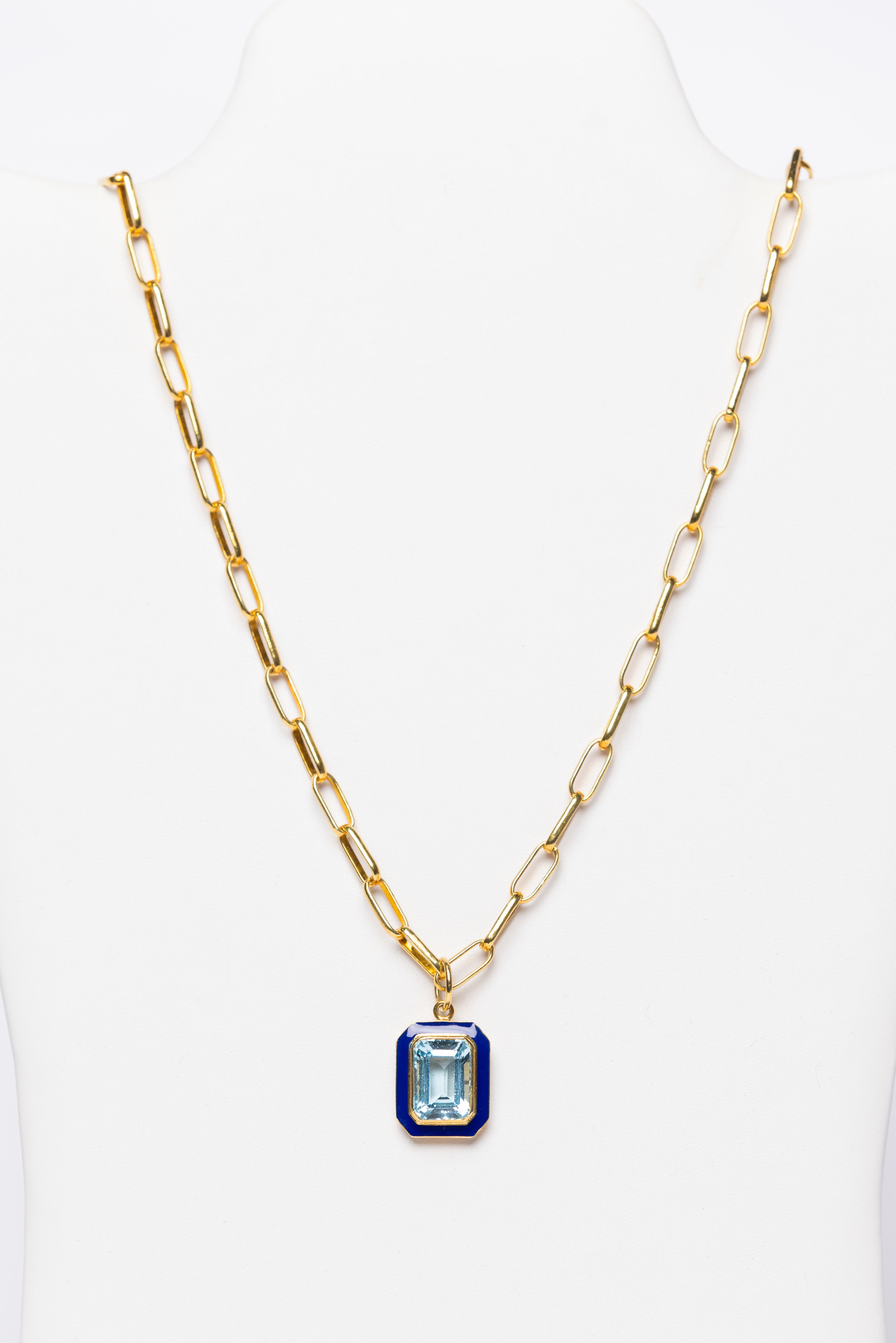 Blue Topaz, Enamel, Vermeil Necklace
