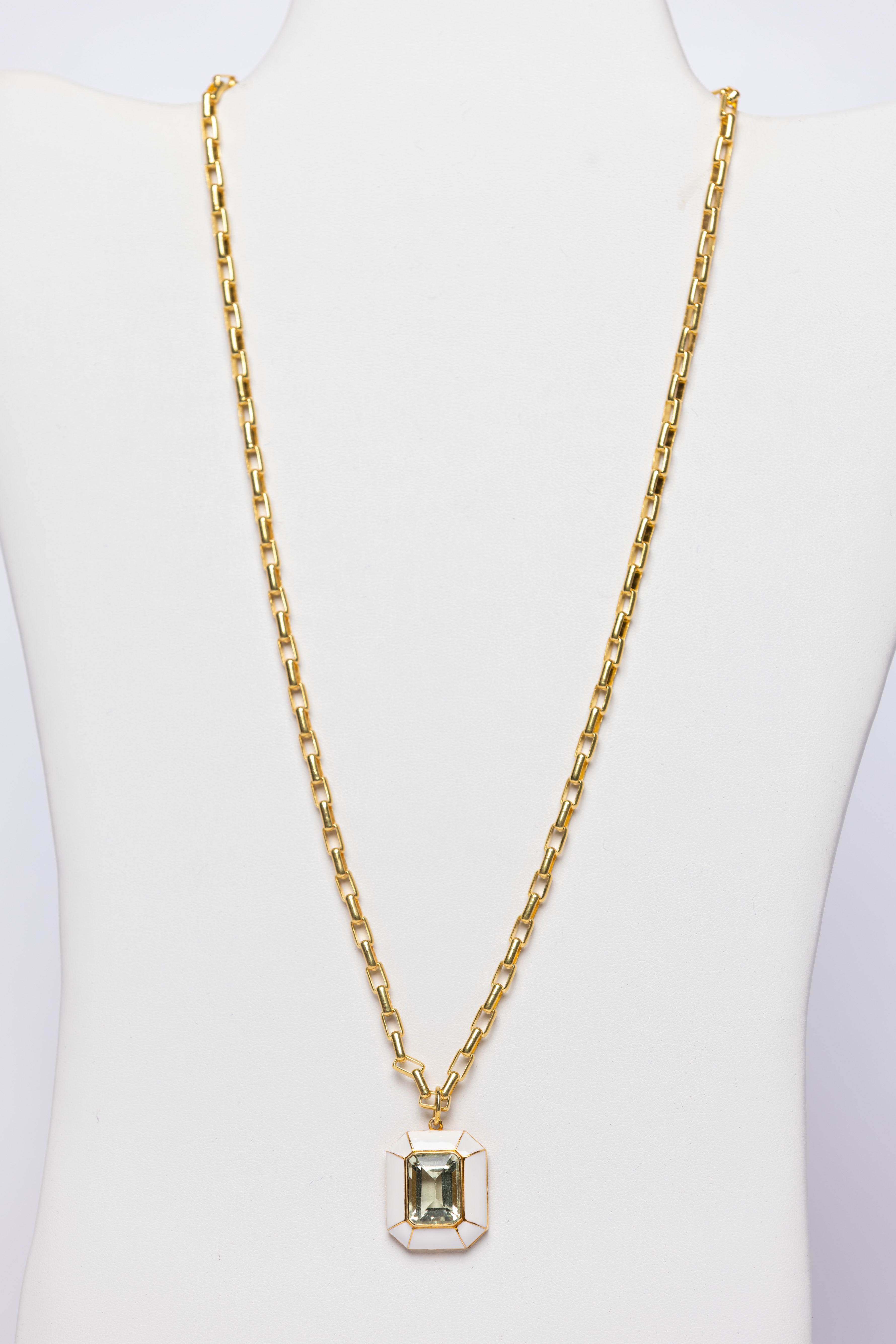 Green Amethyst, Enamel, Vermeil Necklace