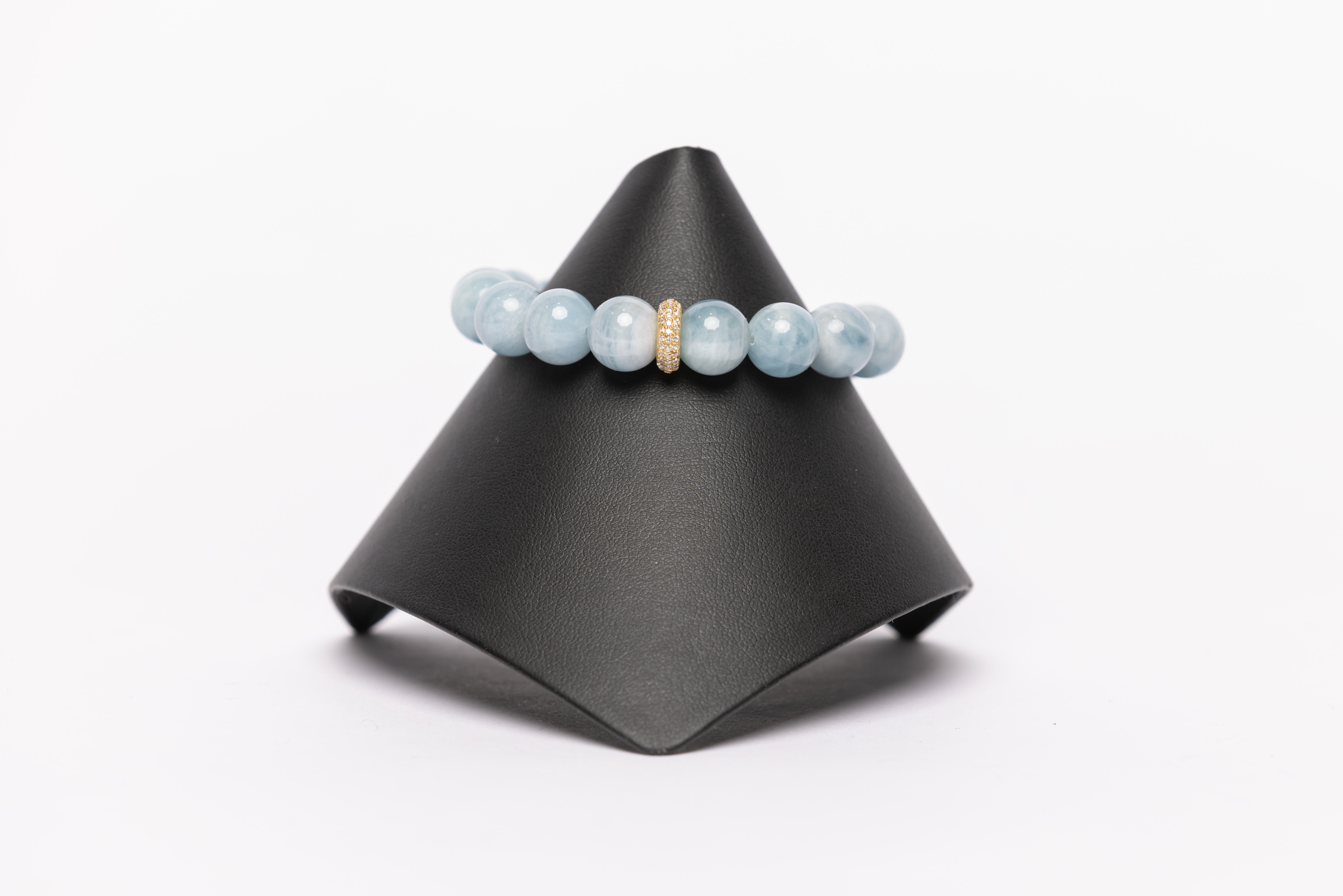 Aquamarine and White Topaz and Gold Stretch Bracelet