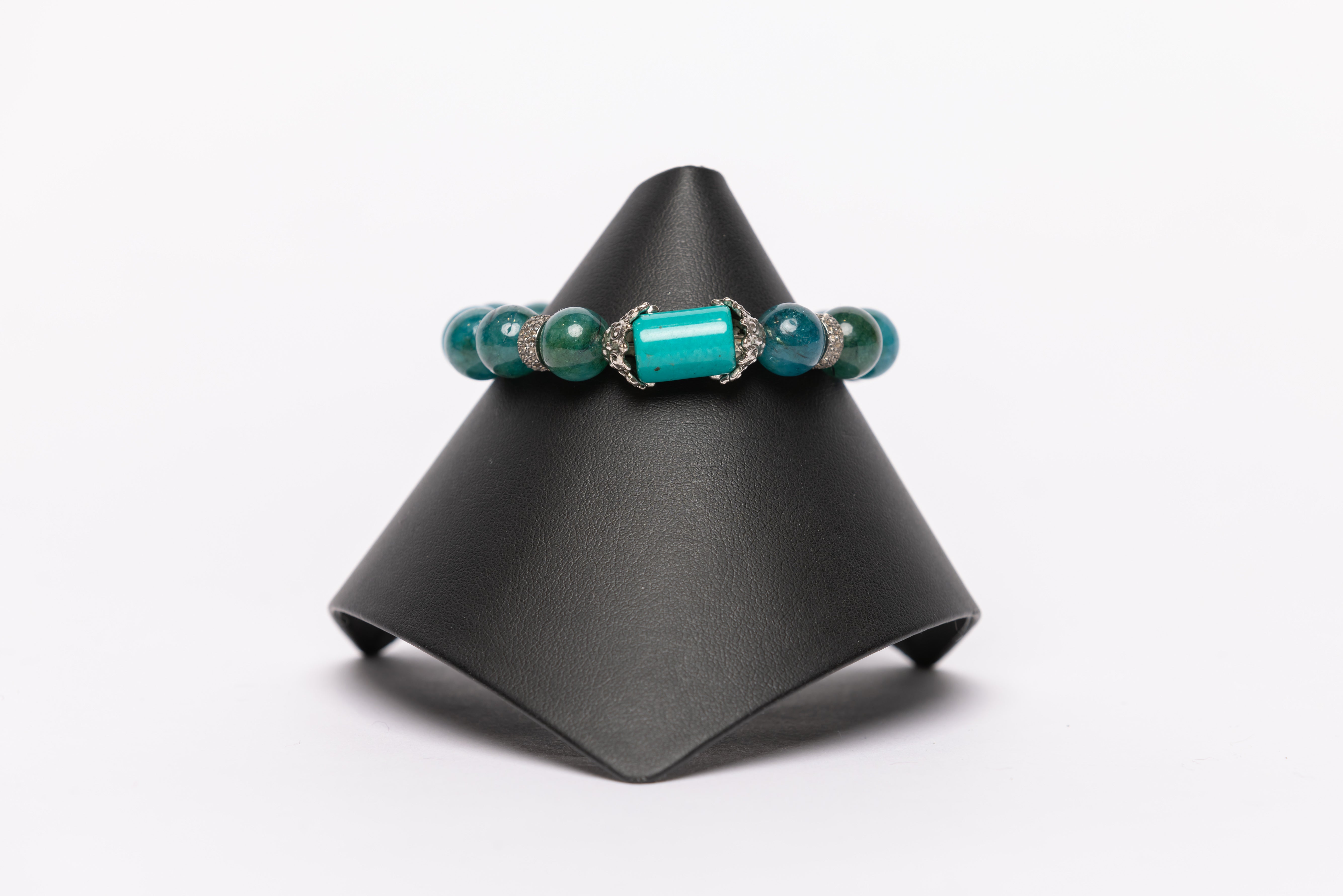 Turquoise and Teal Agate Stretch Bracelet