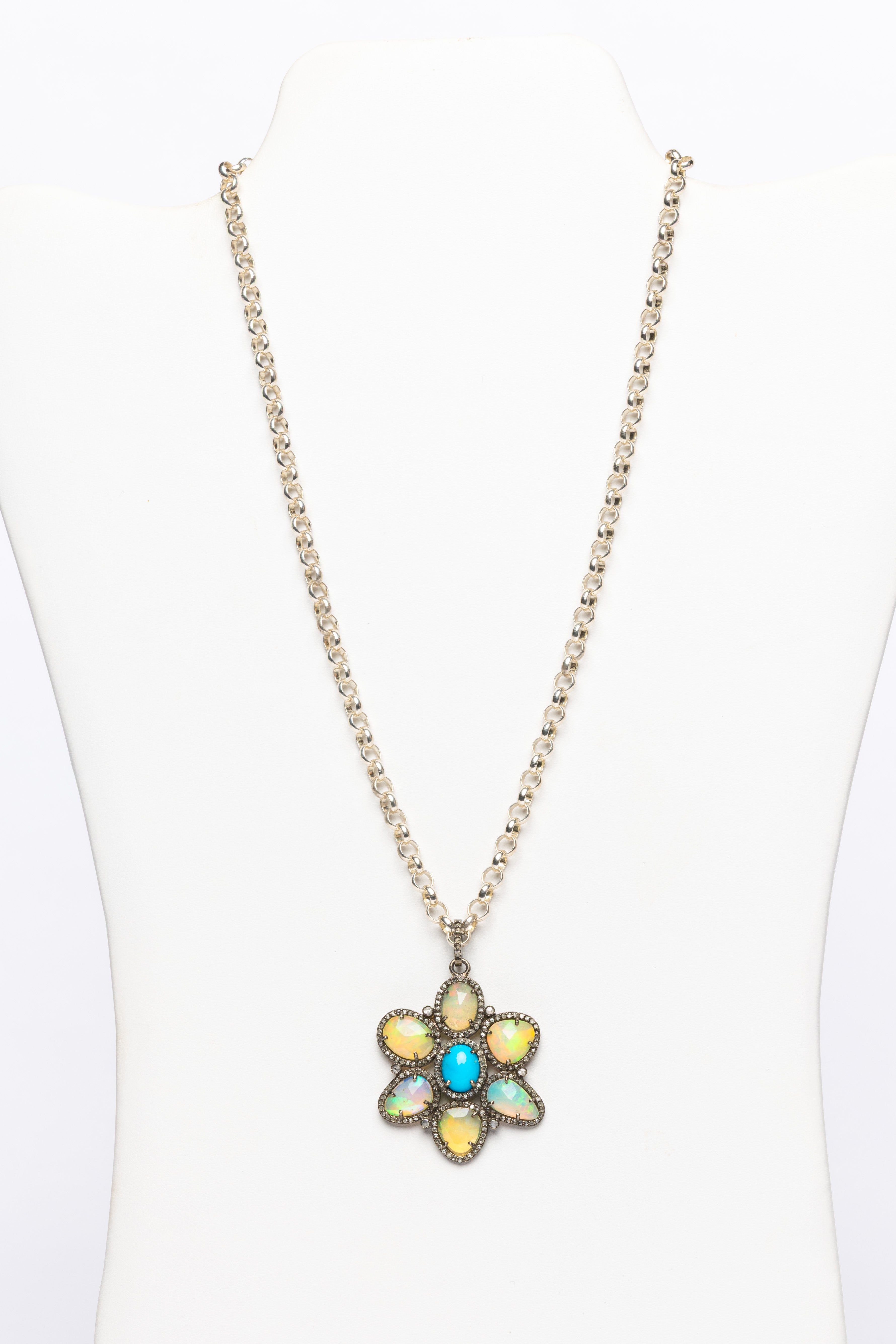Turquoise, Opal, Diamond Necklace