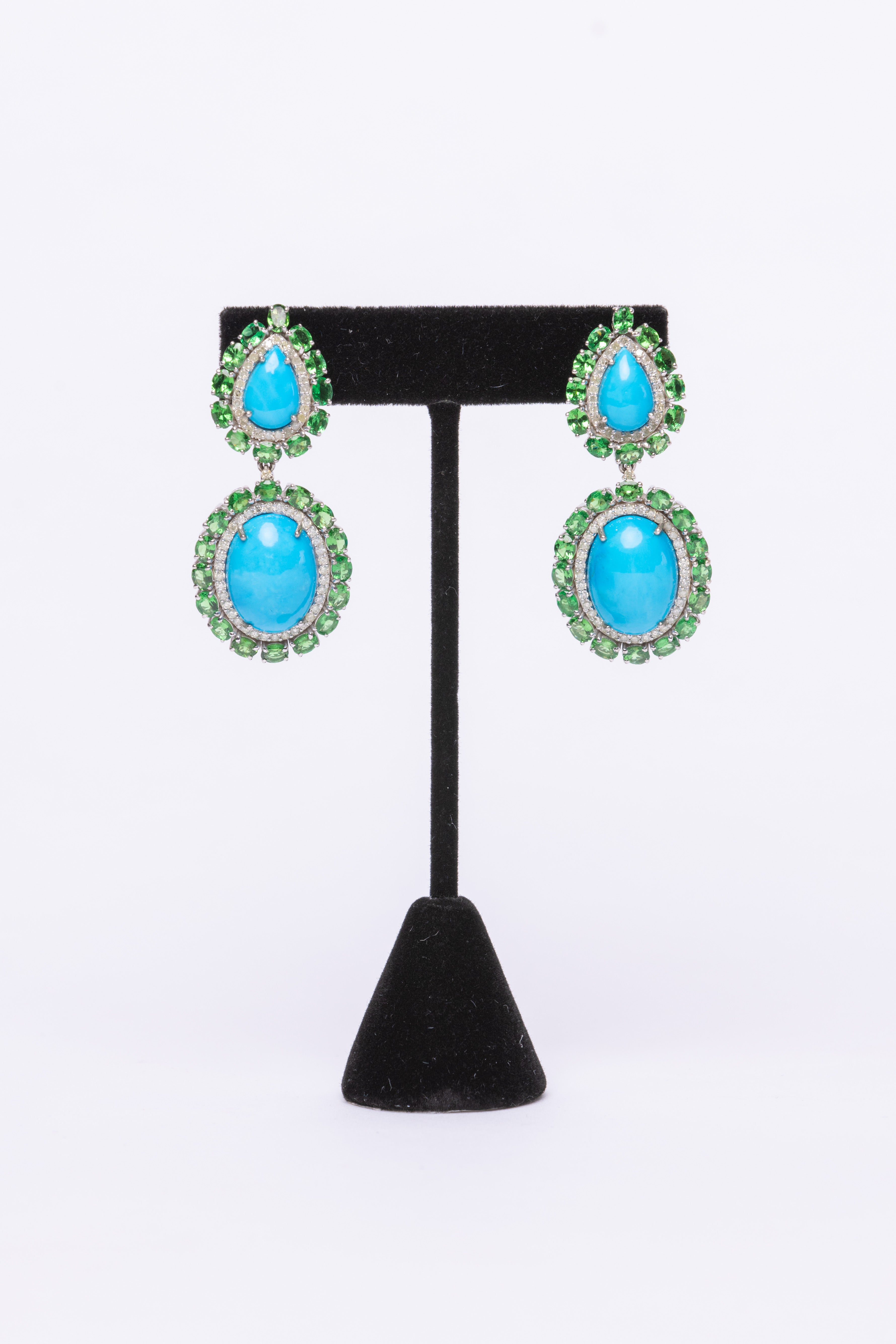 Turquoise, Diamond, Tsavorite Earrings