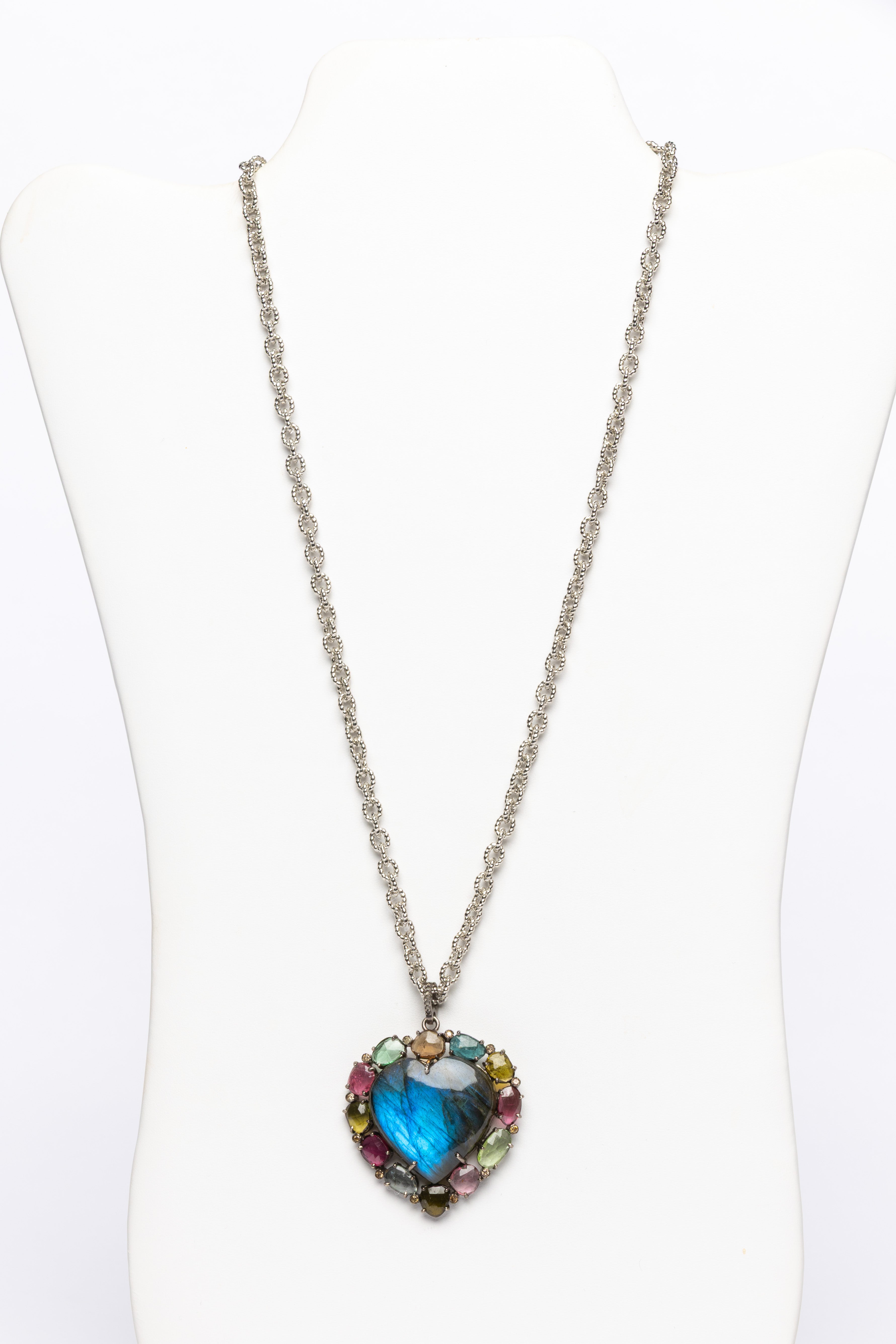 Labradorite, Toiurmaline, Diamond Heart Necklace