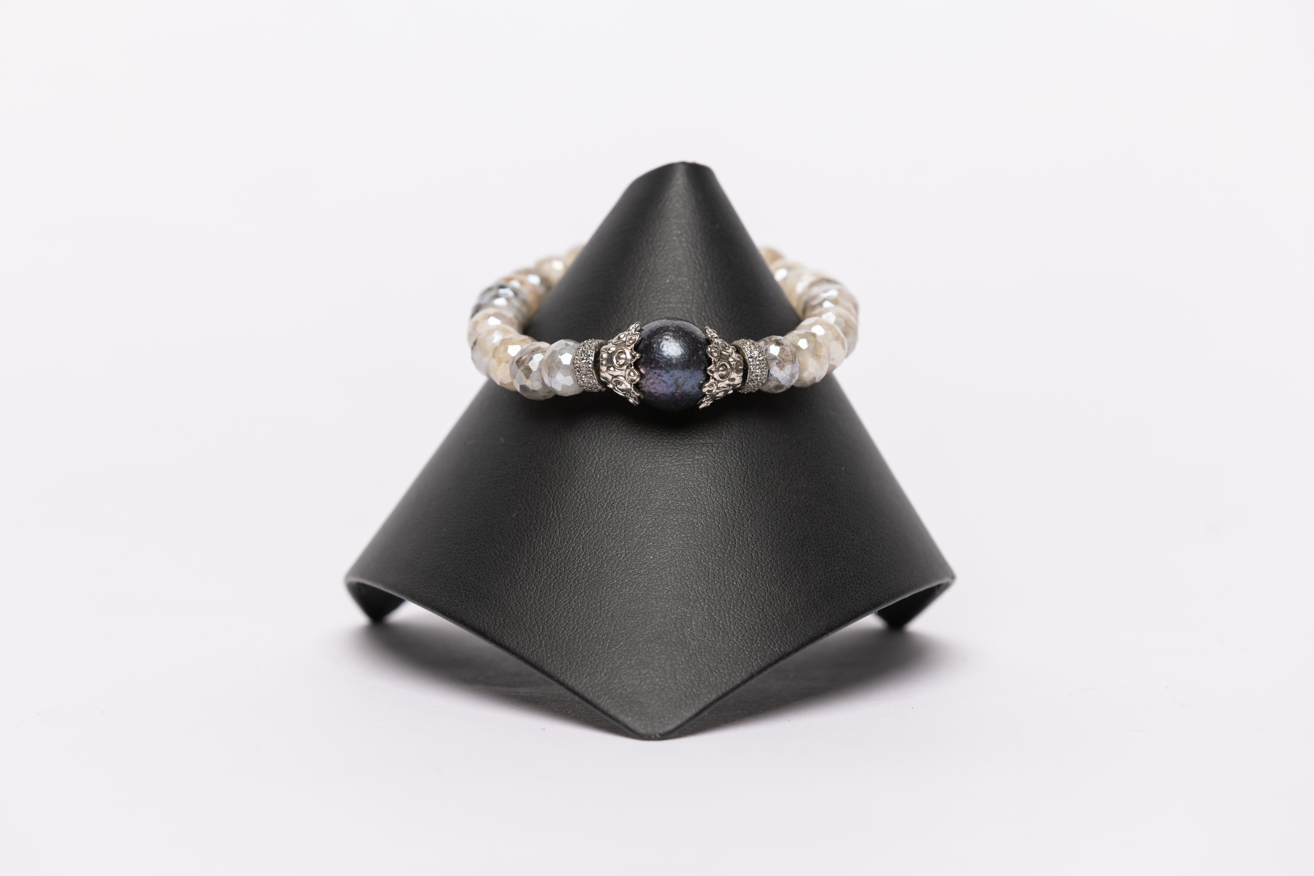 Mystic Moonstone, Pearl , White Topaz Stretch Bracelet