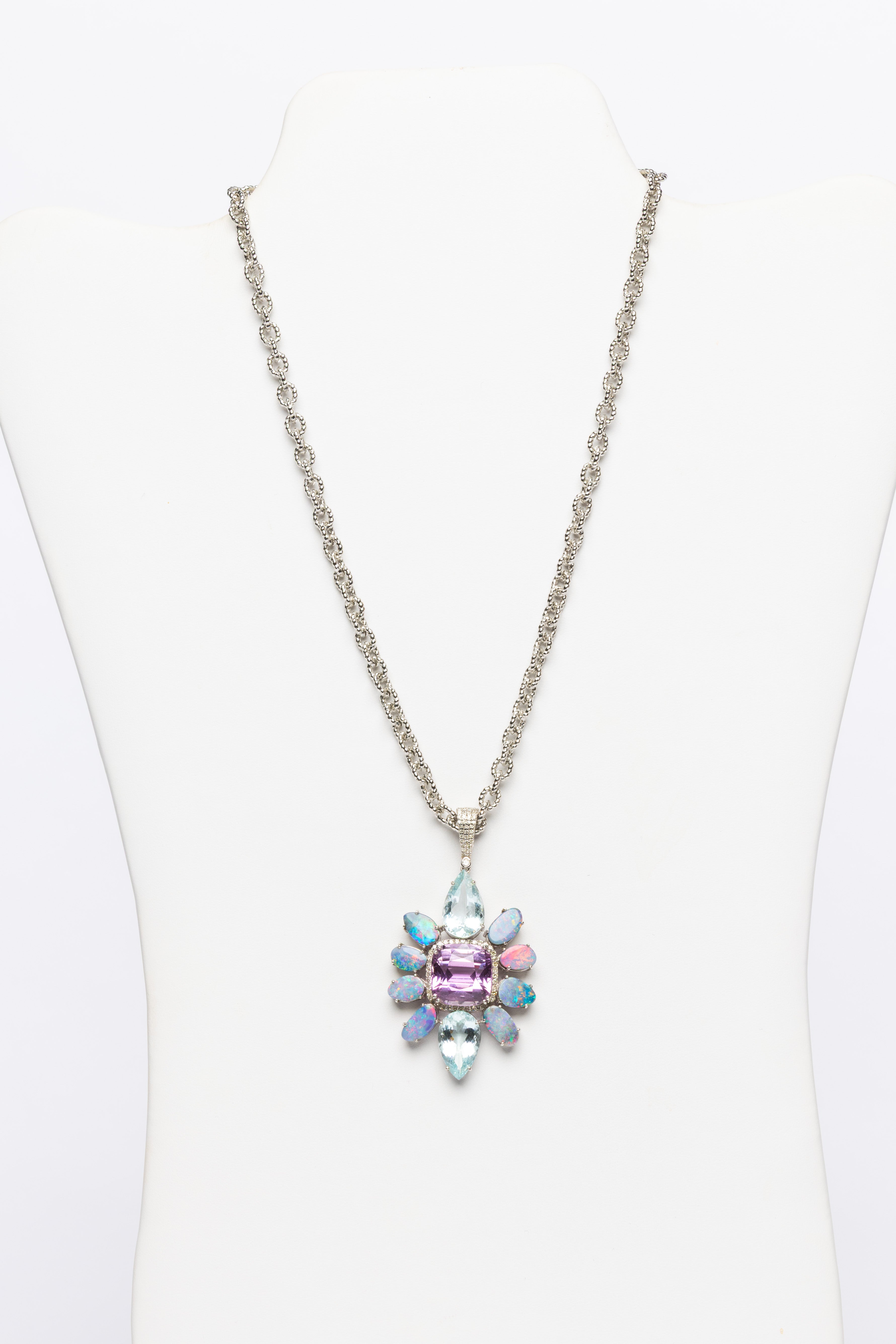 Opal, Diamond, Morganite Necklace
