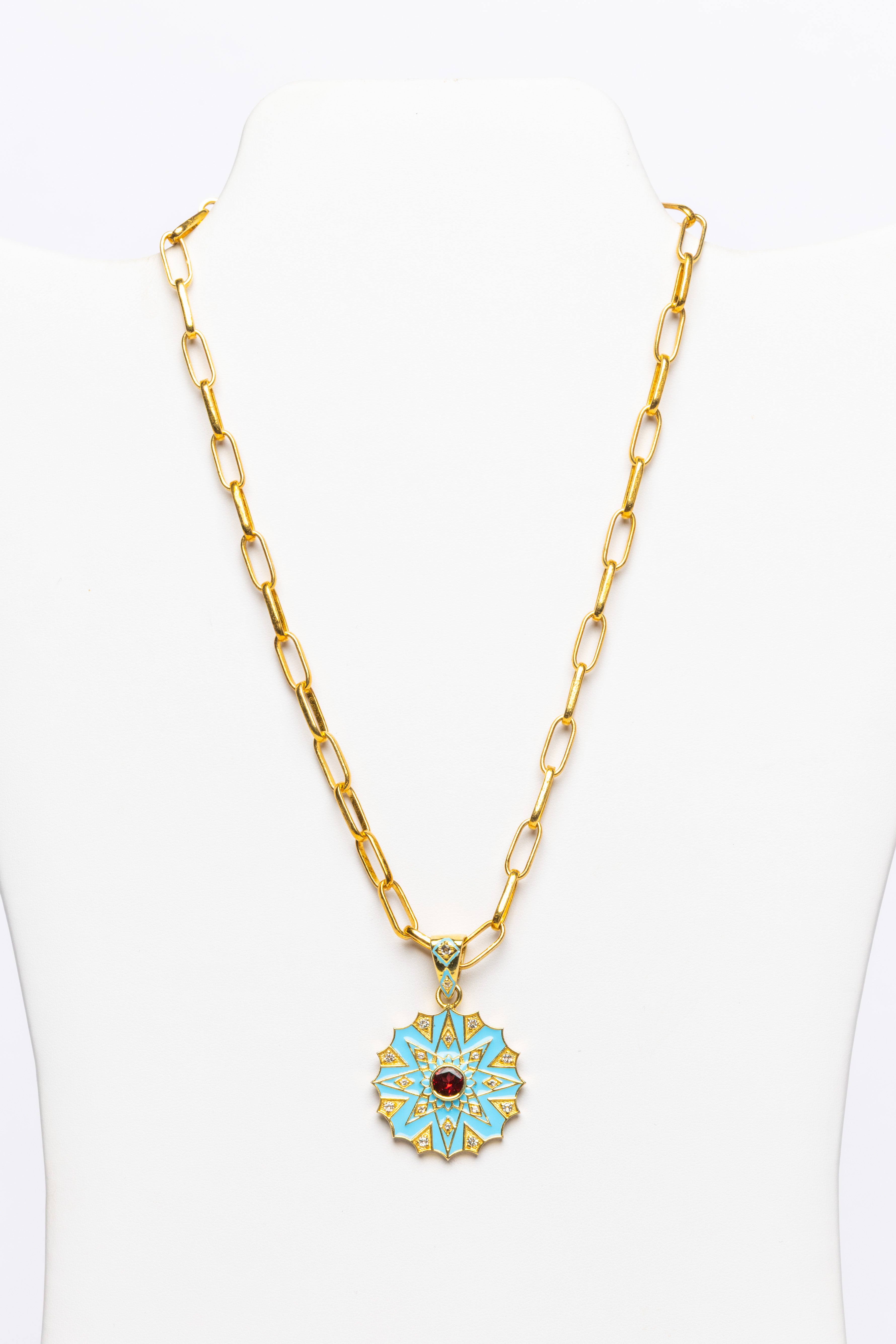 Garnet, White Topaz , Enamel , Vermeil Necklace