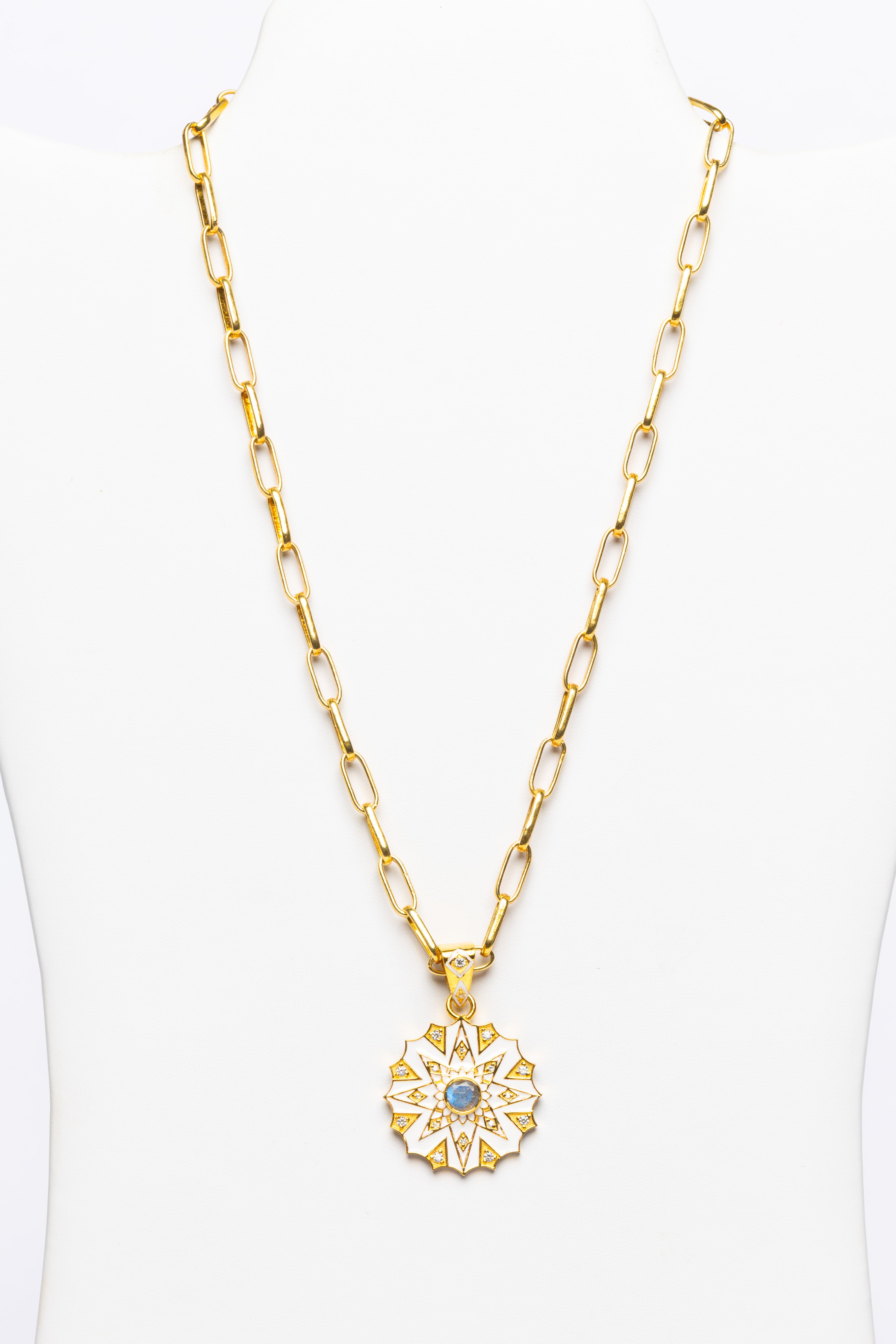 Blue Topaz, White Topaz, Enamel , Vermeil Necklace