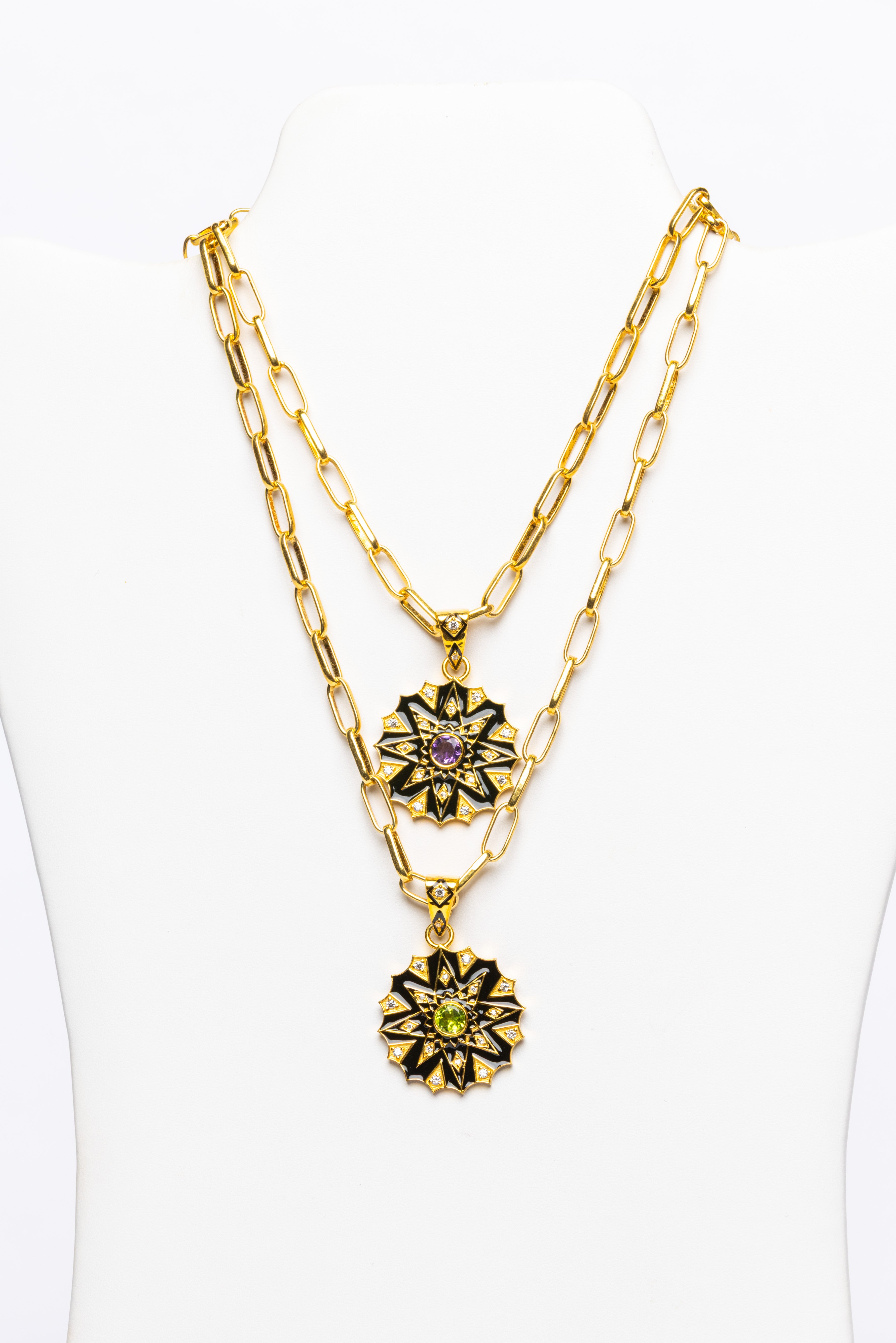 Gemstone, White Topaz, Enamel , Vermeil Necklaces