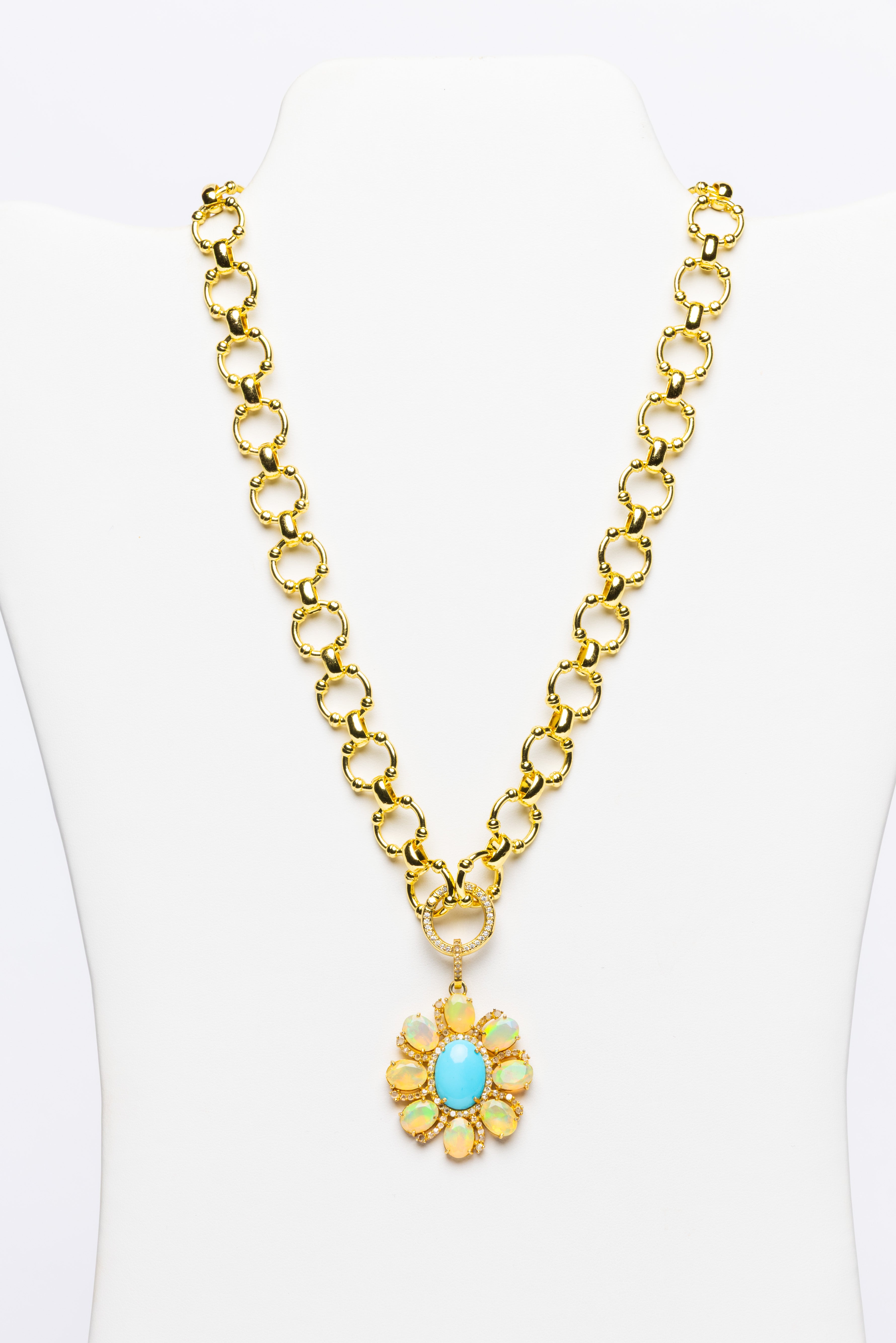Opal, Turquoise, Diamond Necklace