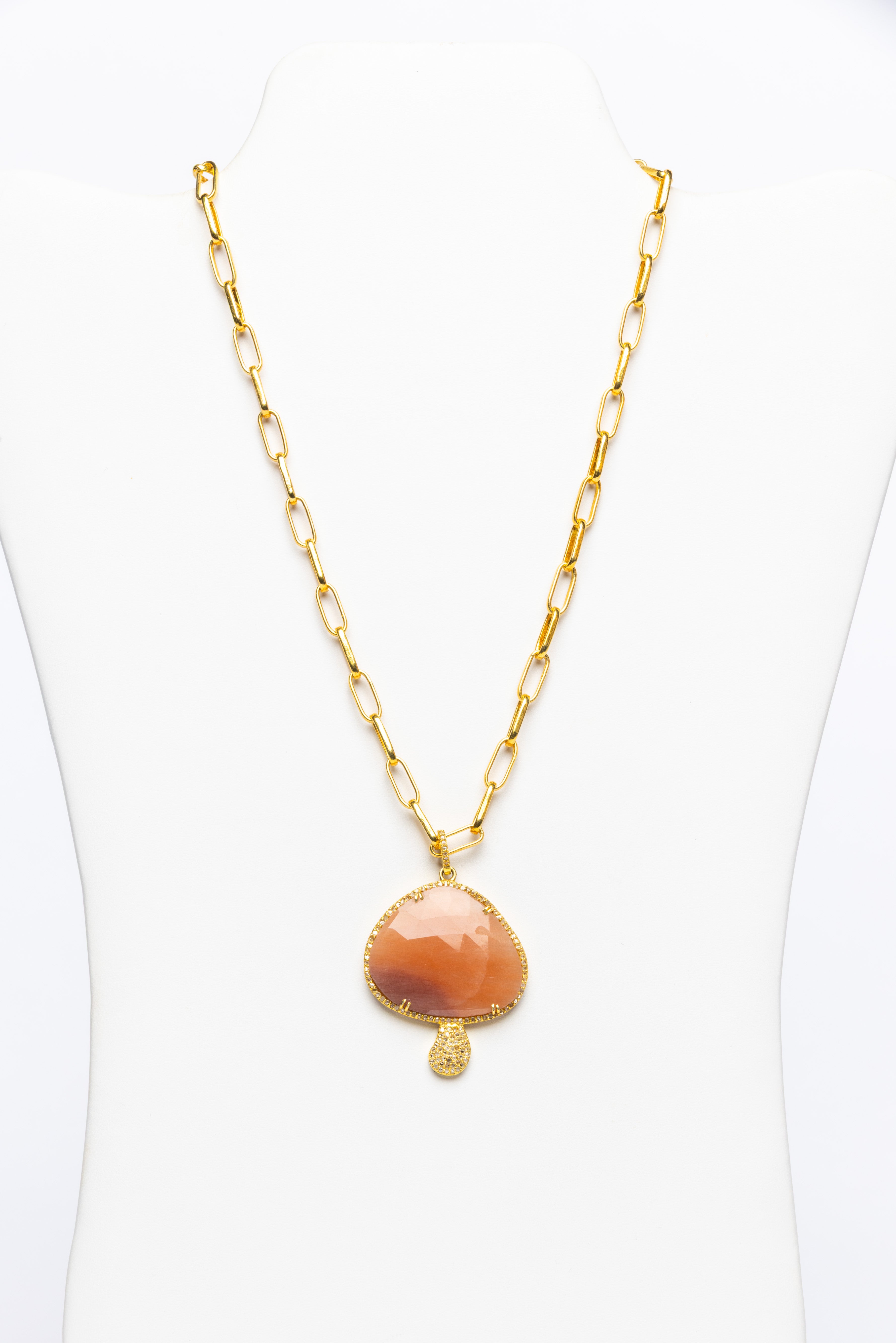 Peach Moonstone and Diamond Mushroom One of a Kind Necklace