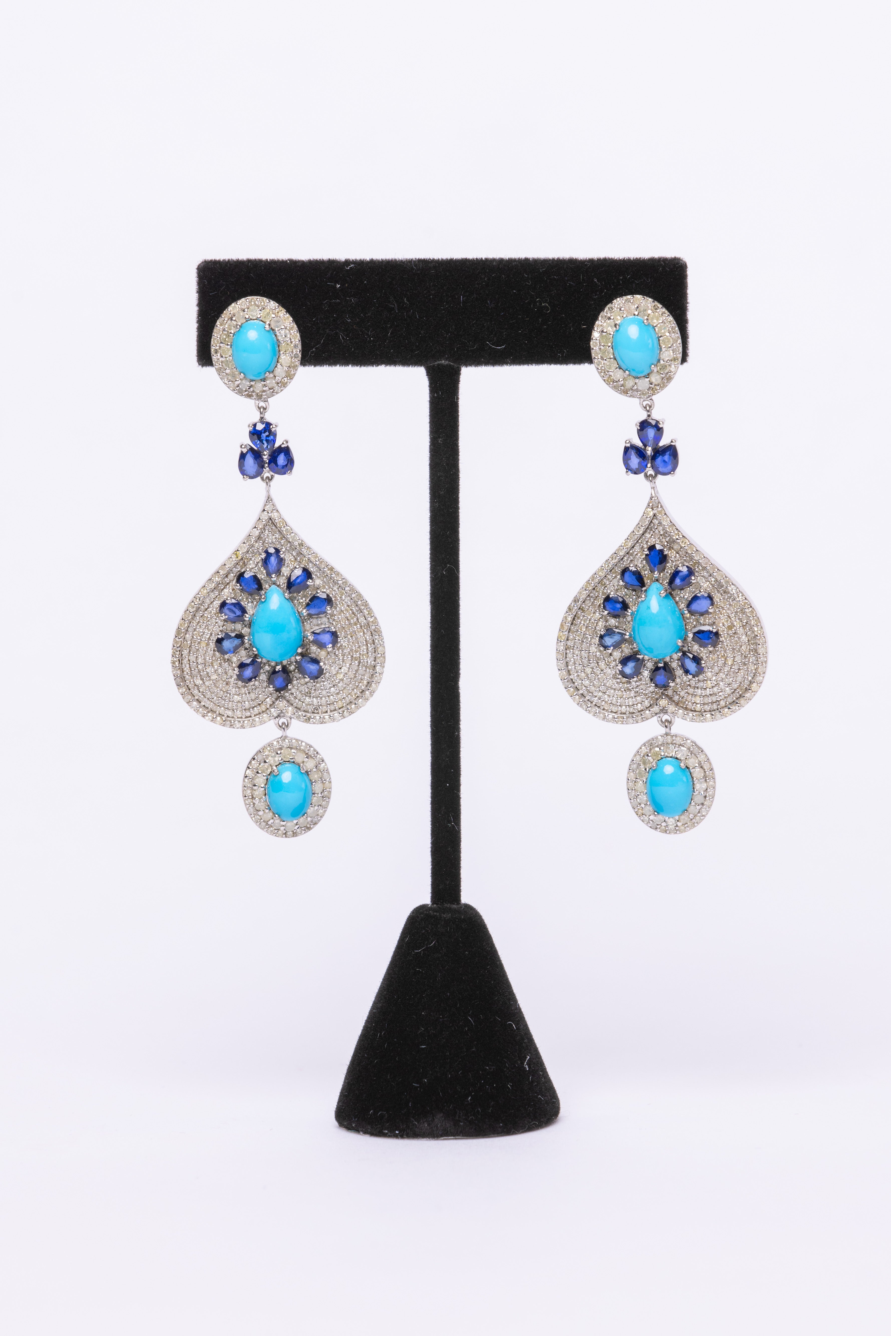 Diamond, Turquoise, Sapphire Earring