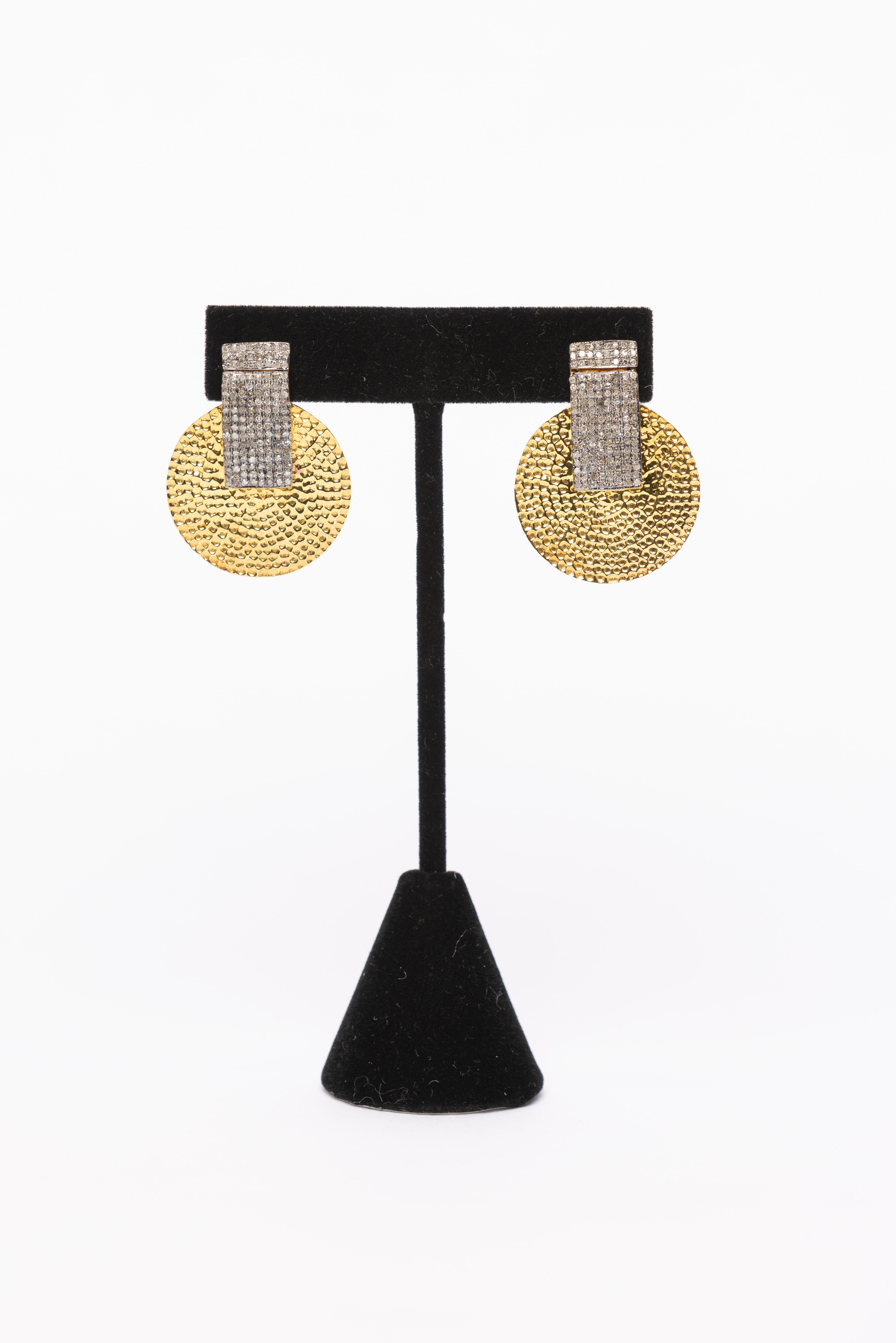 Brushed Gold and Diamond Earring.