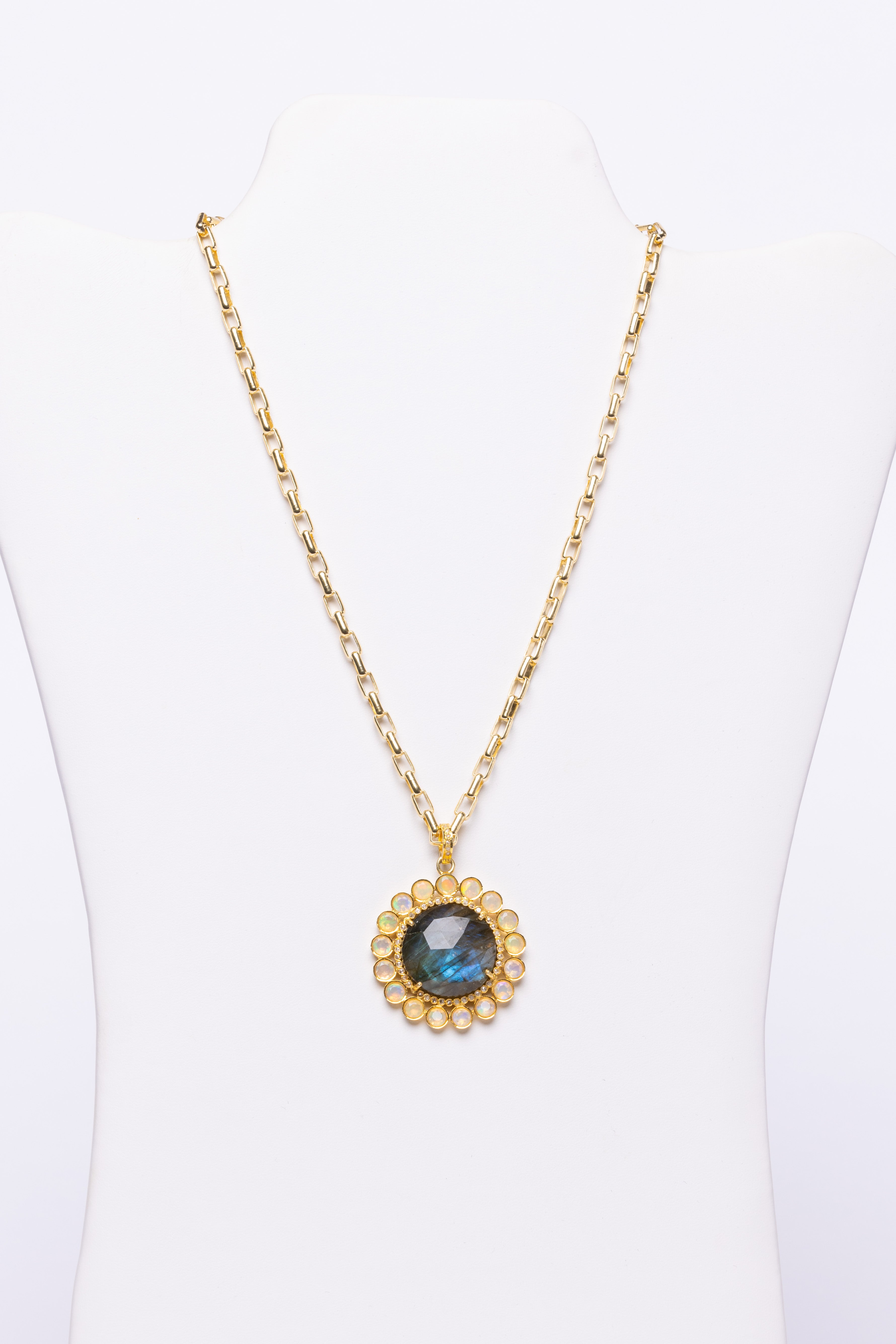 Labradorite, Diamond, Moonstone Necklace