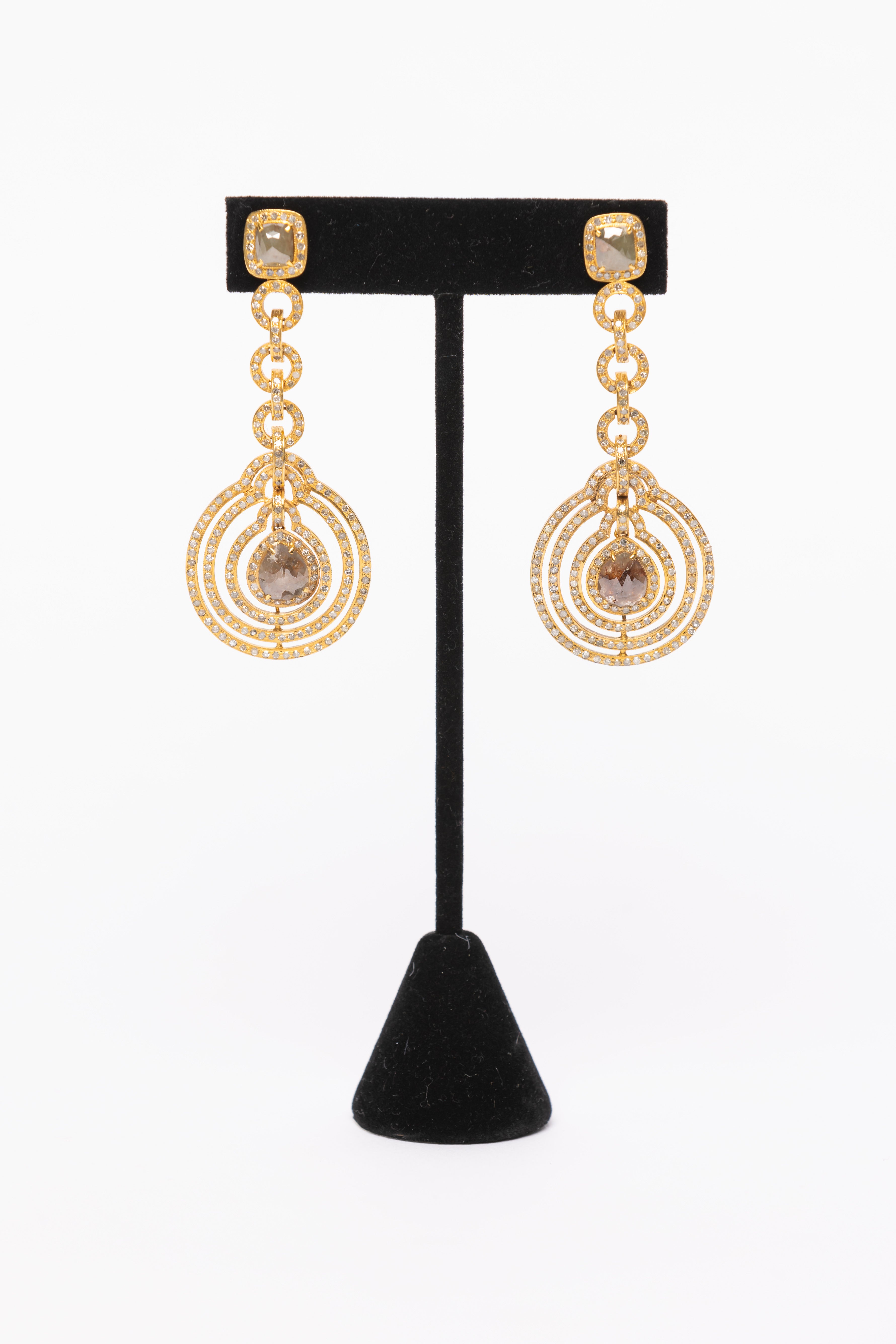 Pave Diamond, Rose Cut Diamond, Gold Earrings