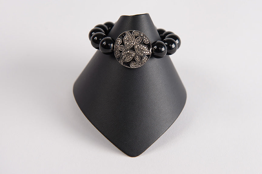 Black onyx with large pave diamond bead