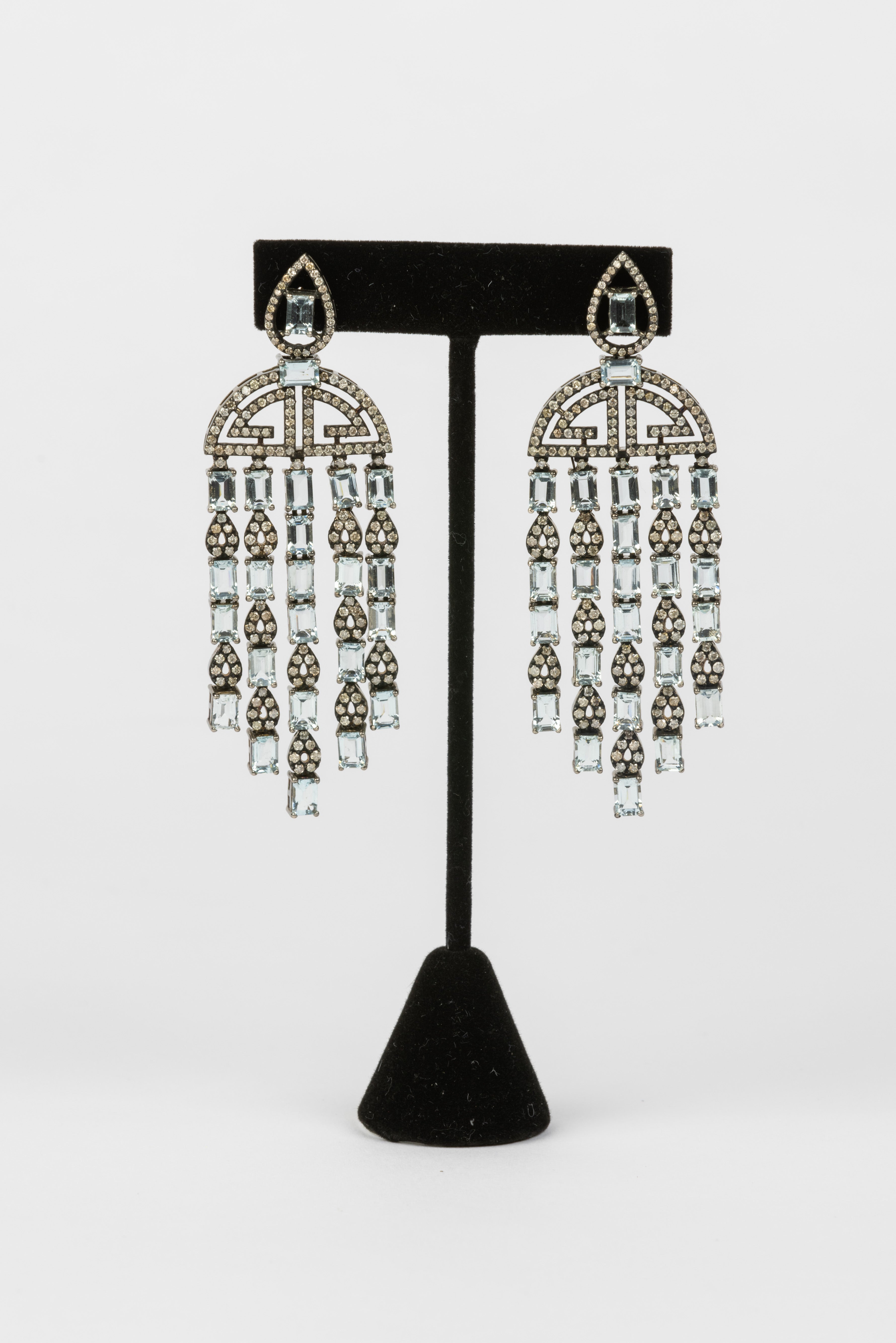Aquamarine and Diamond Chandelier Earrings