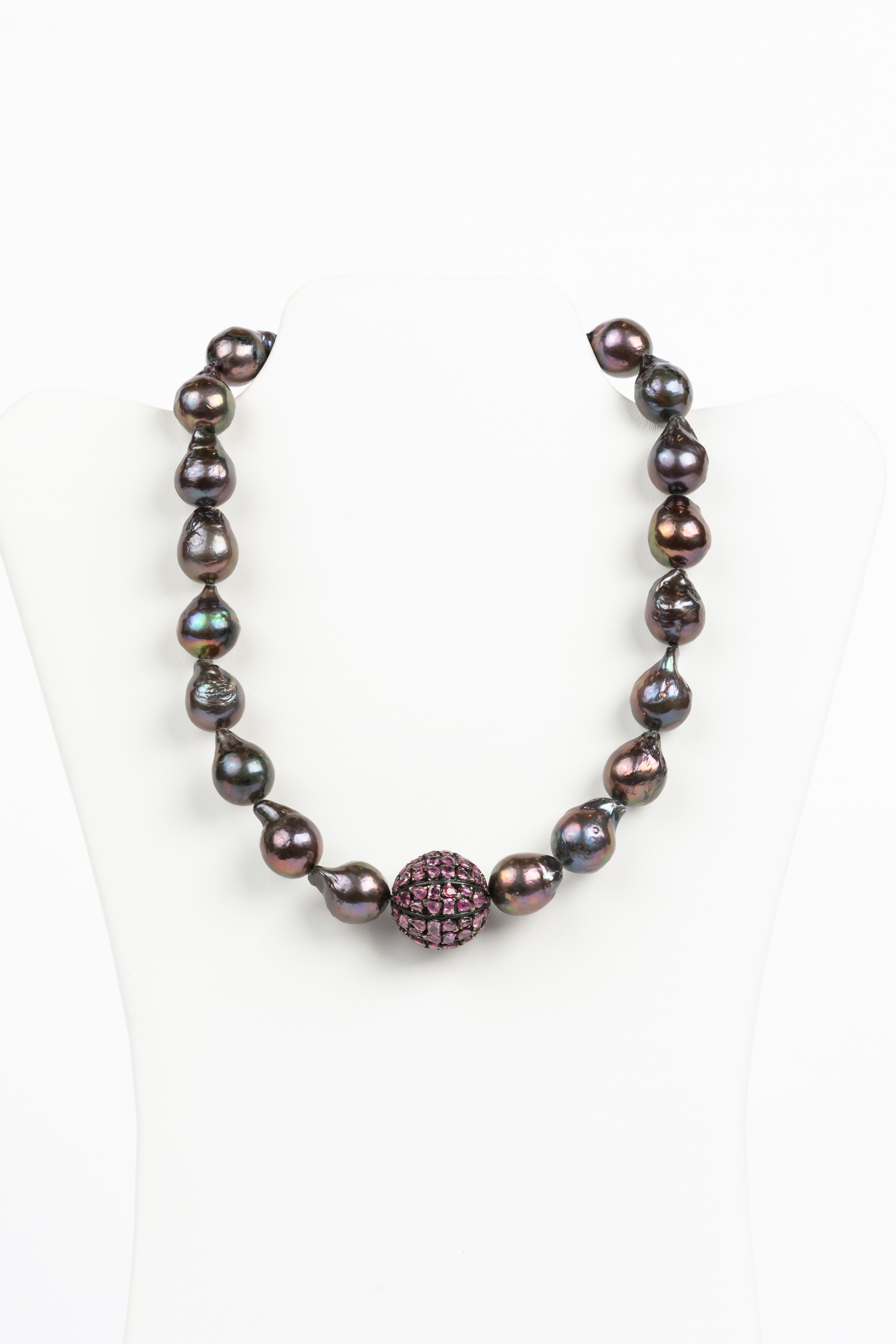 Ruby and Dark Grey Akoya Pearl Necklace