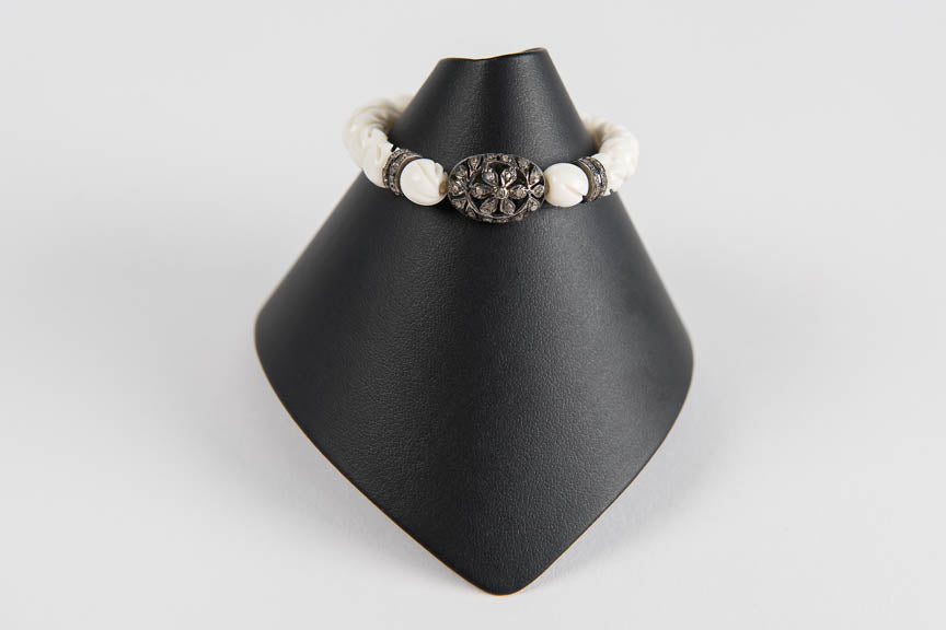 Bone with pave diamond beads