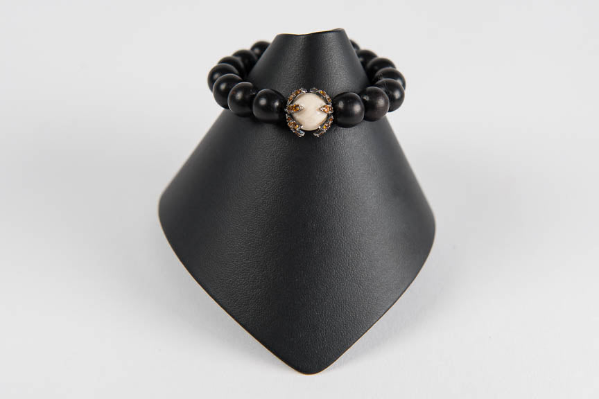 Ebony wood with sapphire bead caps and agate