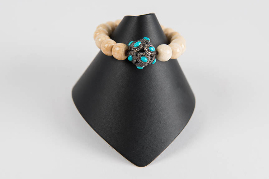 Bone with turquoise and pave diamond bead