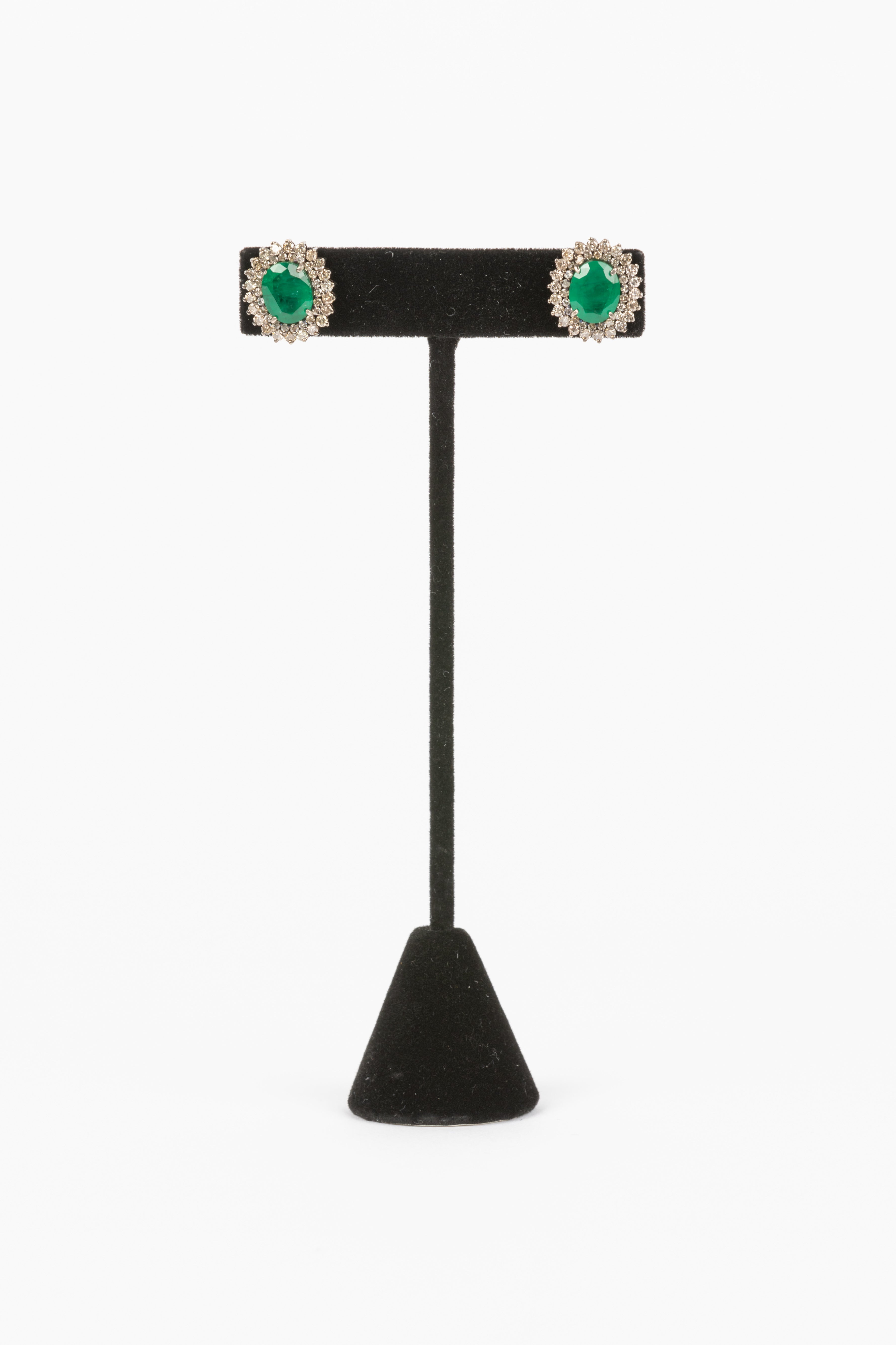 Diamond, Emerald Stud Earrings