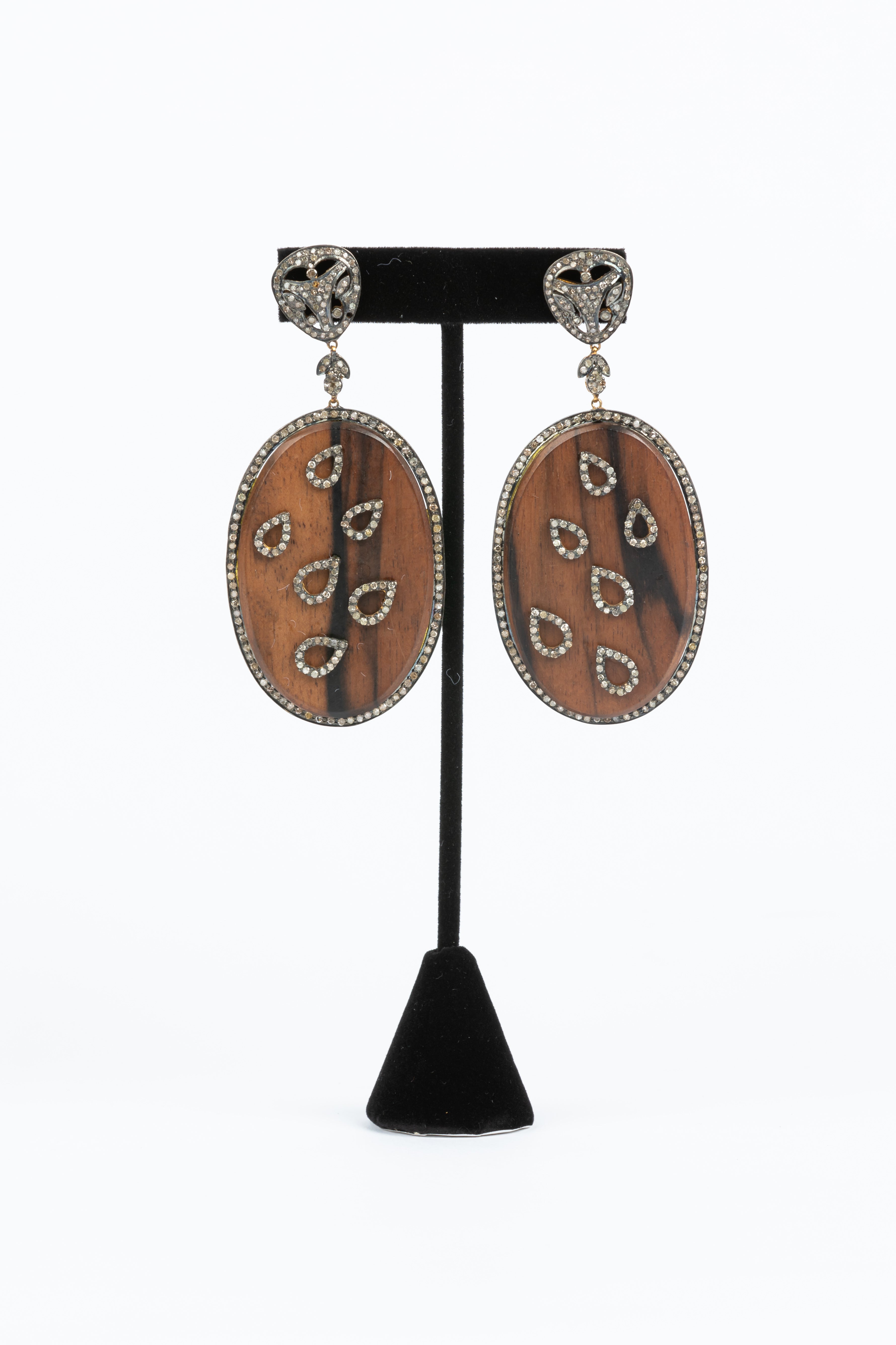 Wood and Diamond Earrings