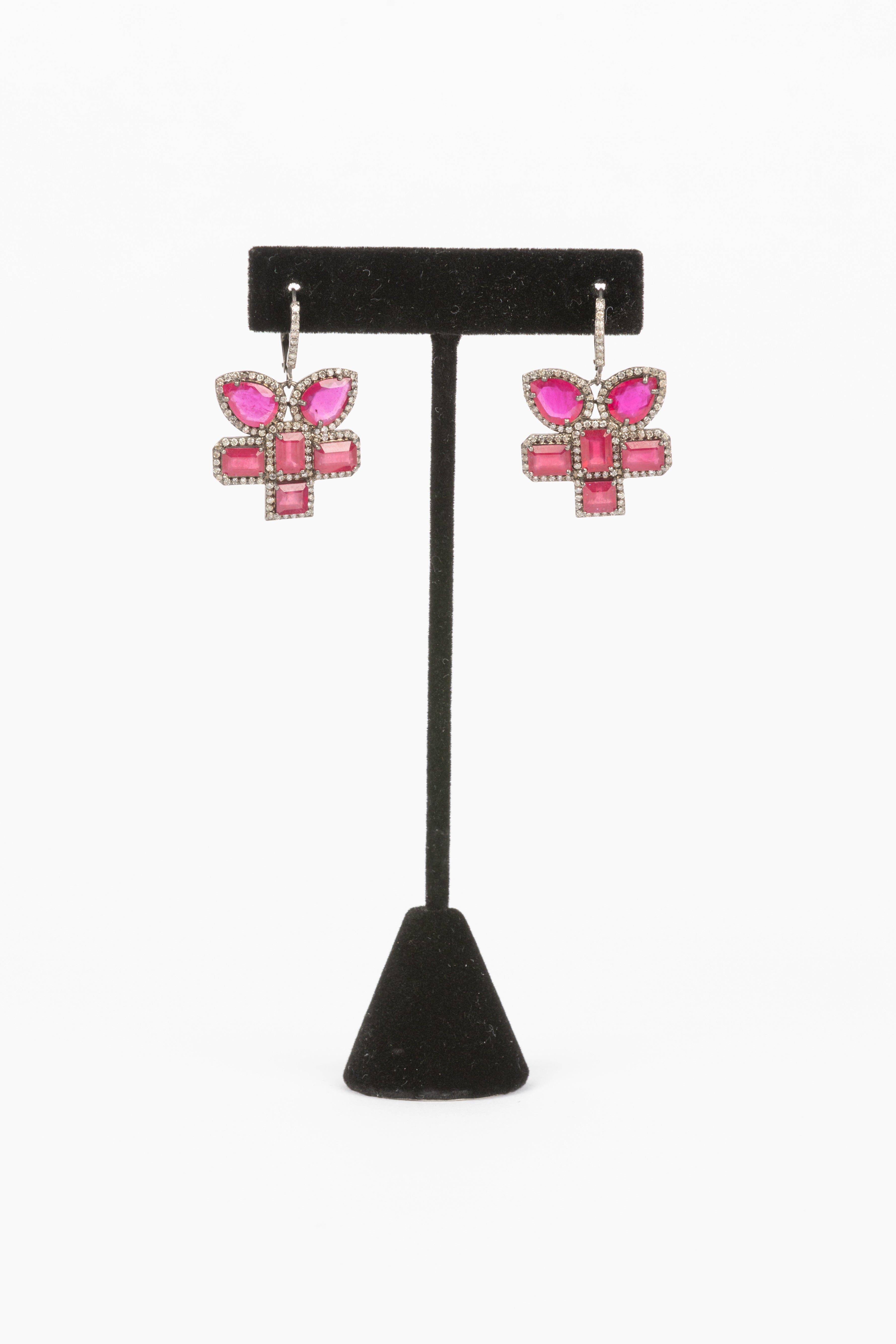 Pave Diamond, Ruby Earring