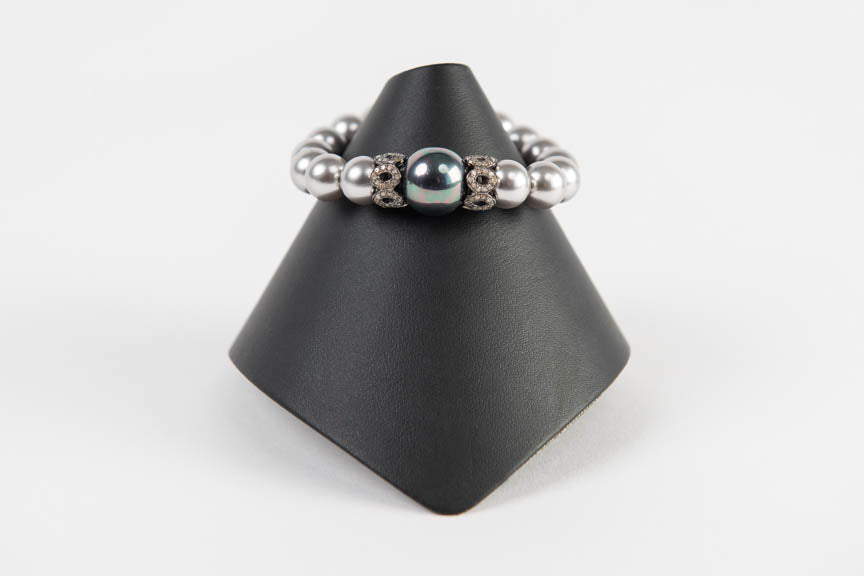 Grey mother of pearl with pave diamond rondelles