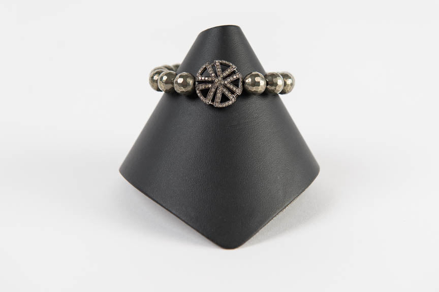 Faceted pyrite with pave diamond bead