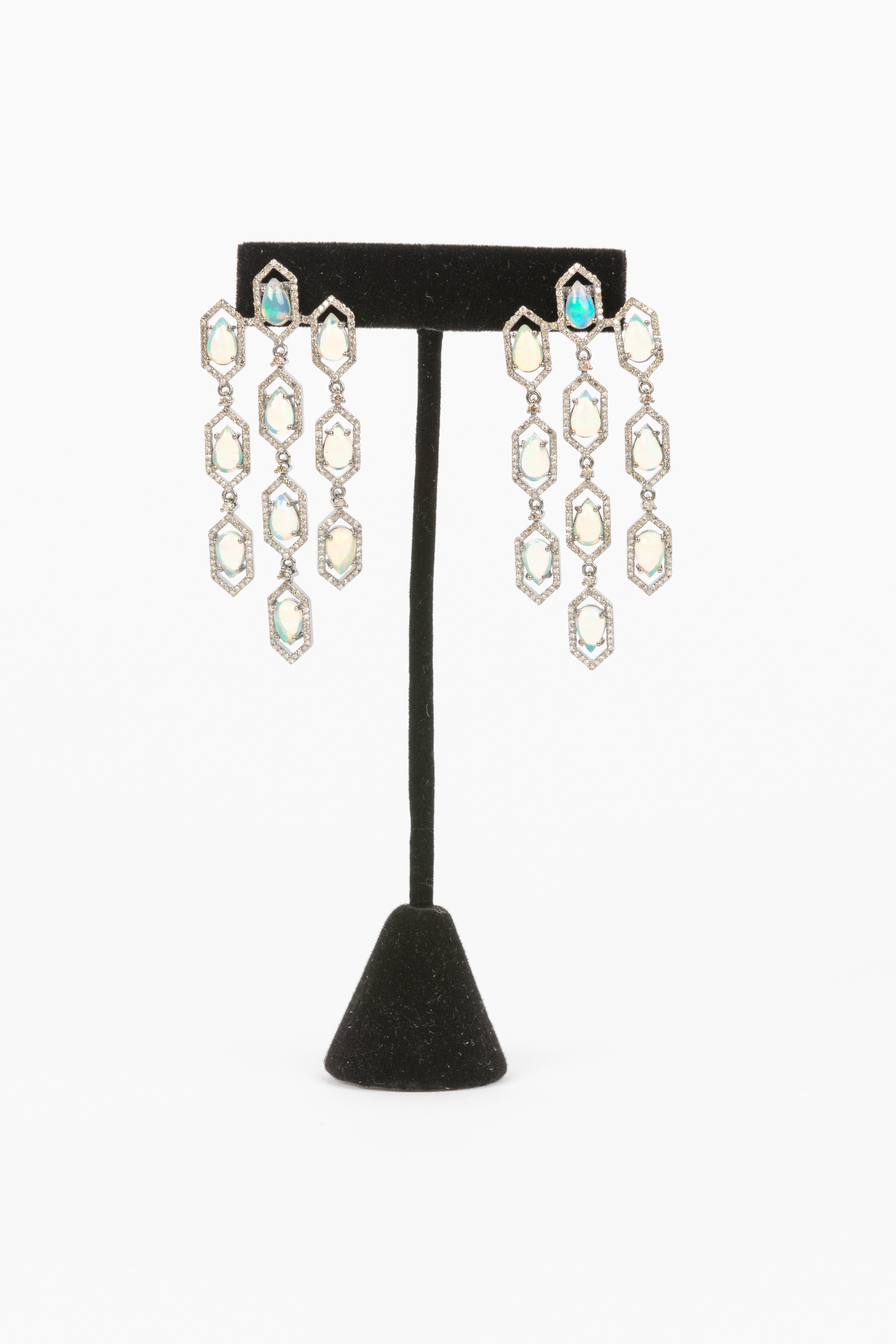 Pave Diamond, Opal Earring