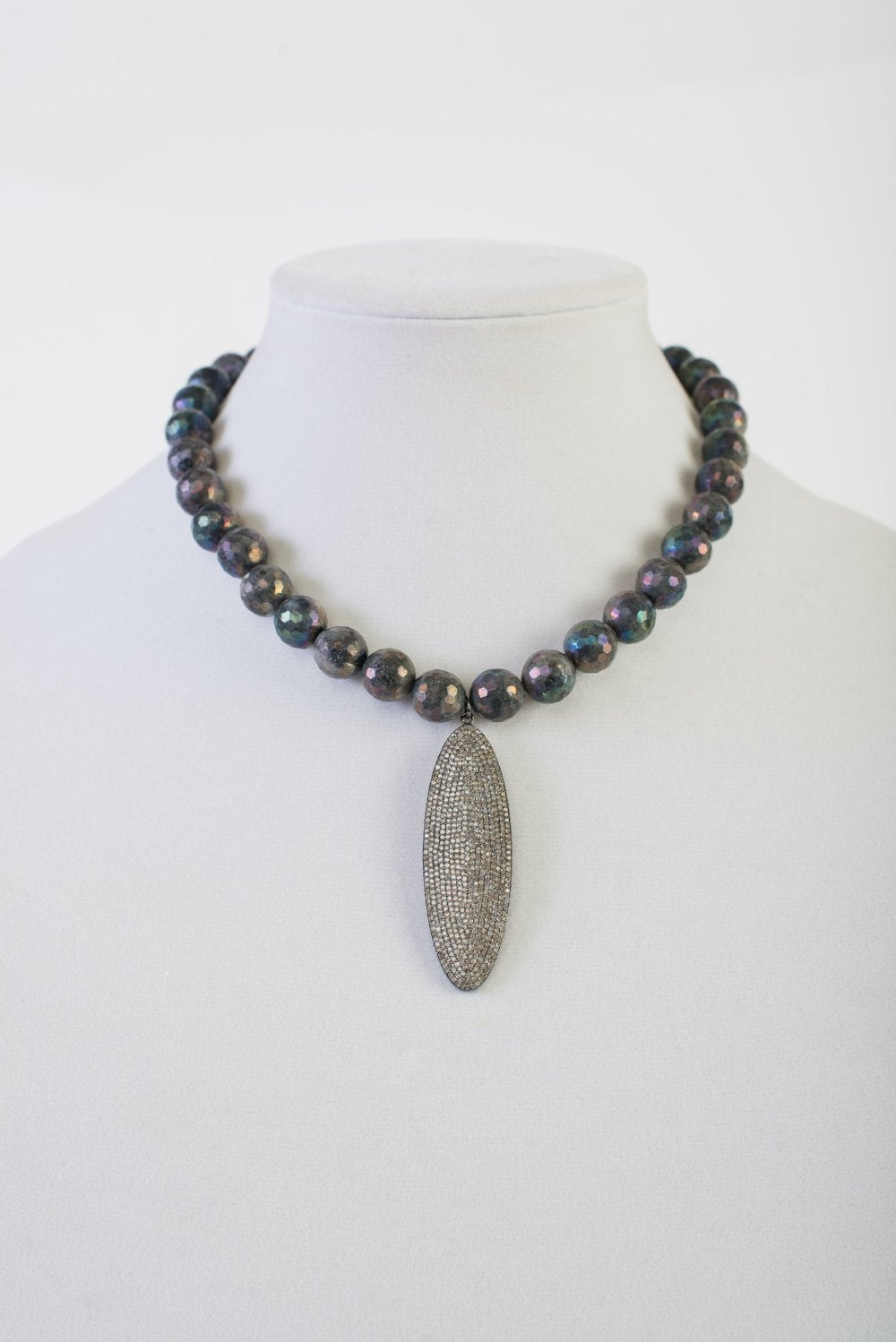 AB Labradorite with Pave Diamond Pendant