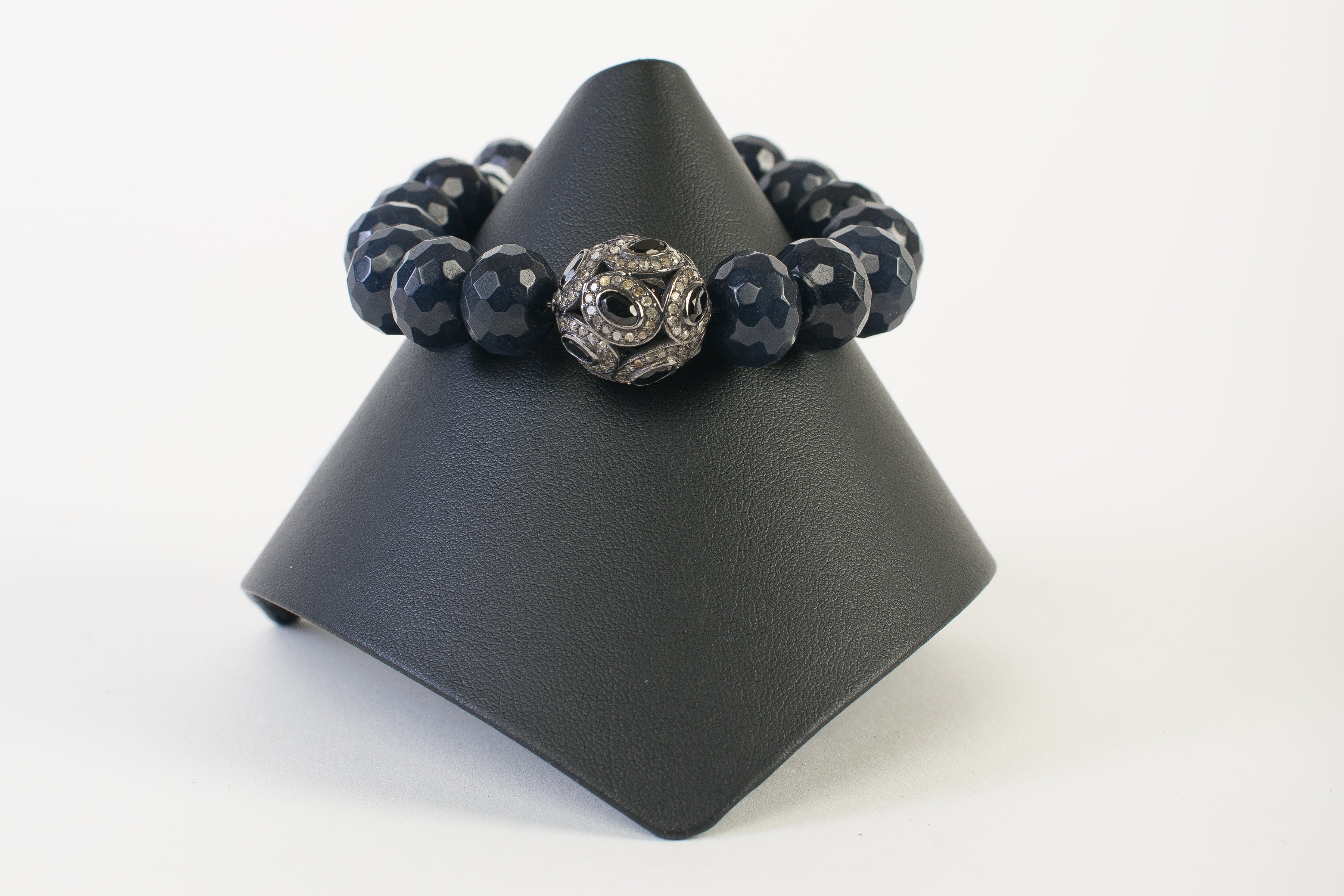 Sapphire and Pave Diamond Focal Bead with  Sapphire Agate Rondelles