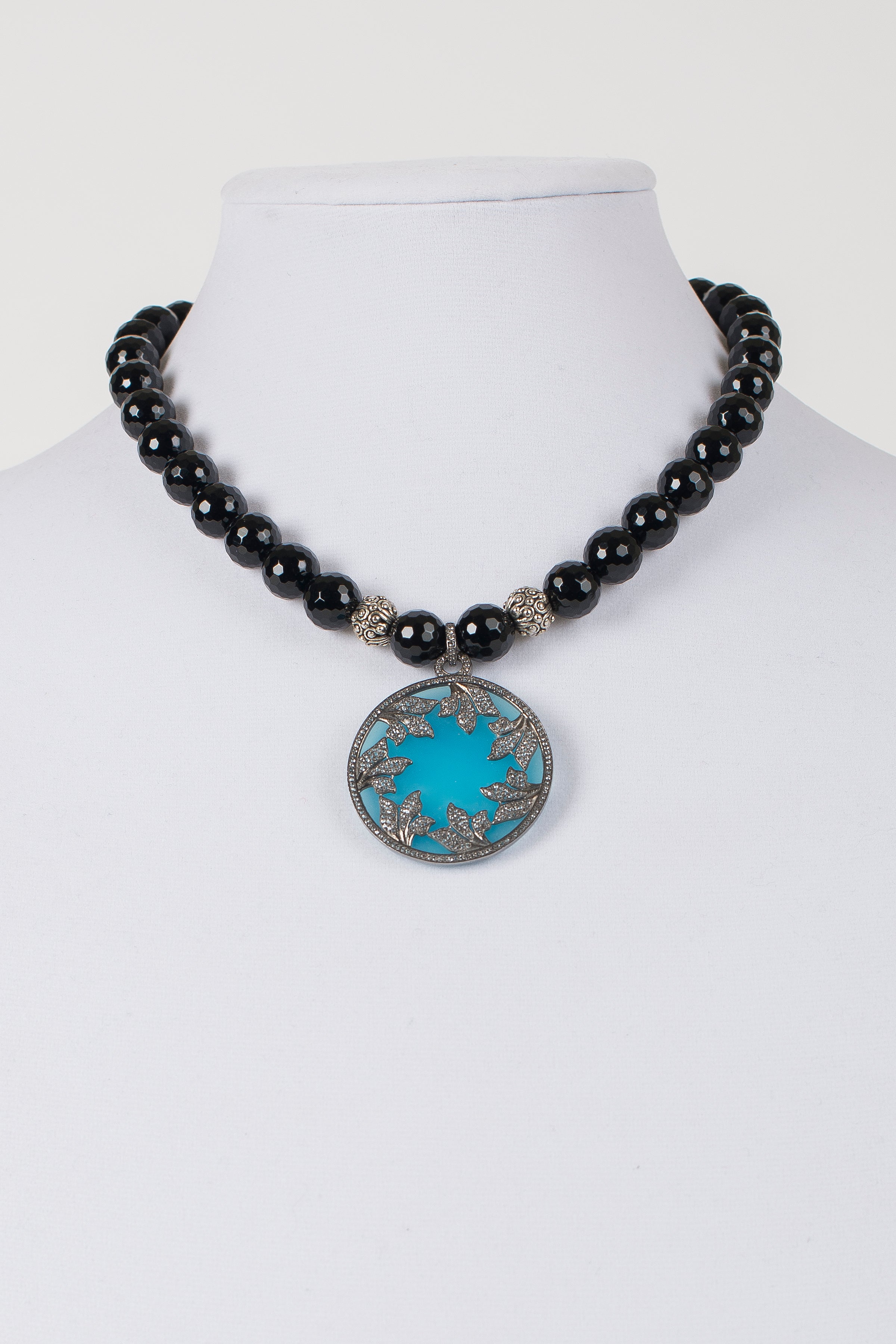 Black Onyx and Chalcedony with White Topaz