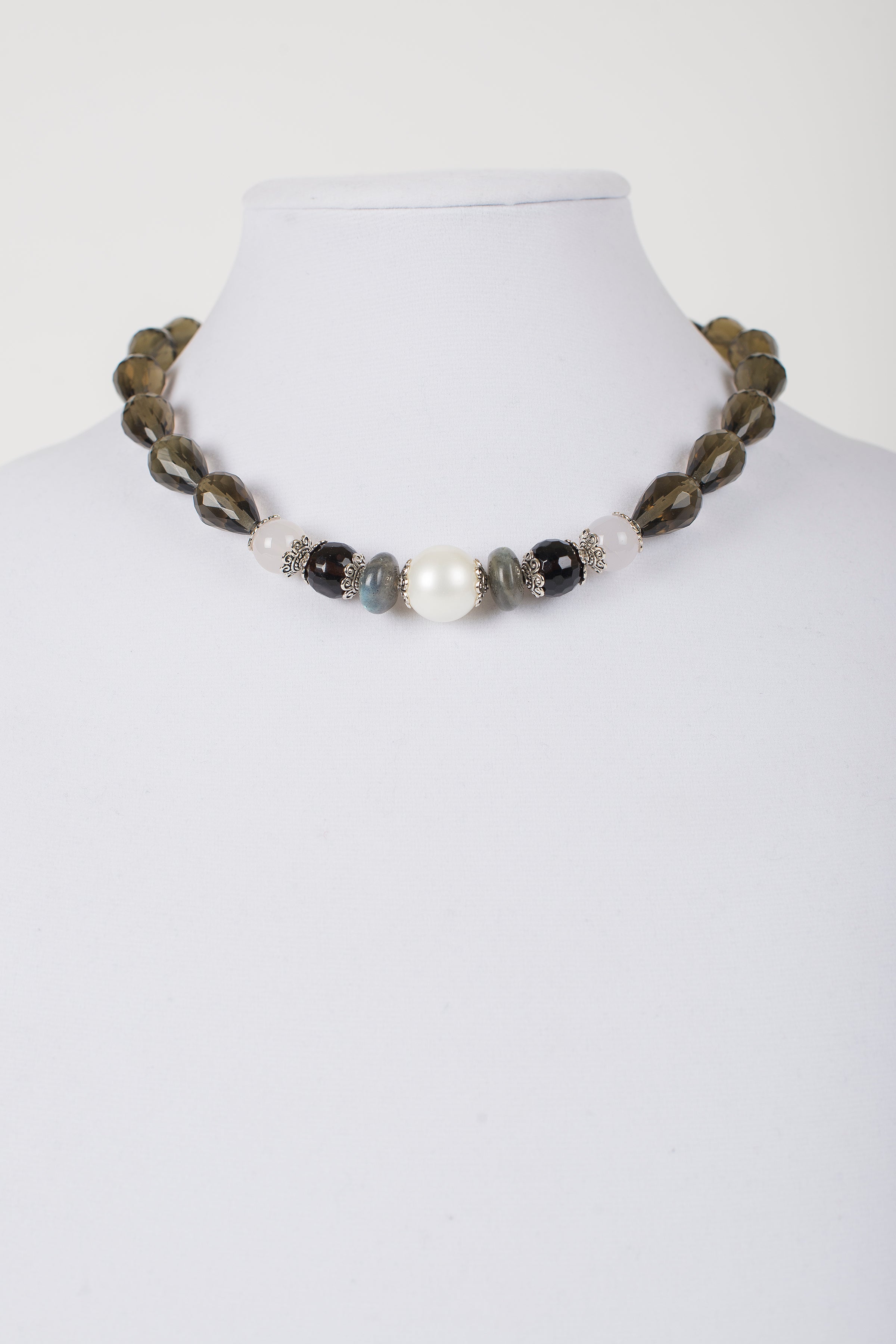 Smoky quartz with Moonstone and Pearl