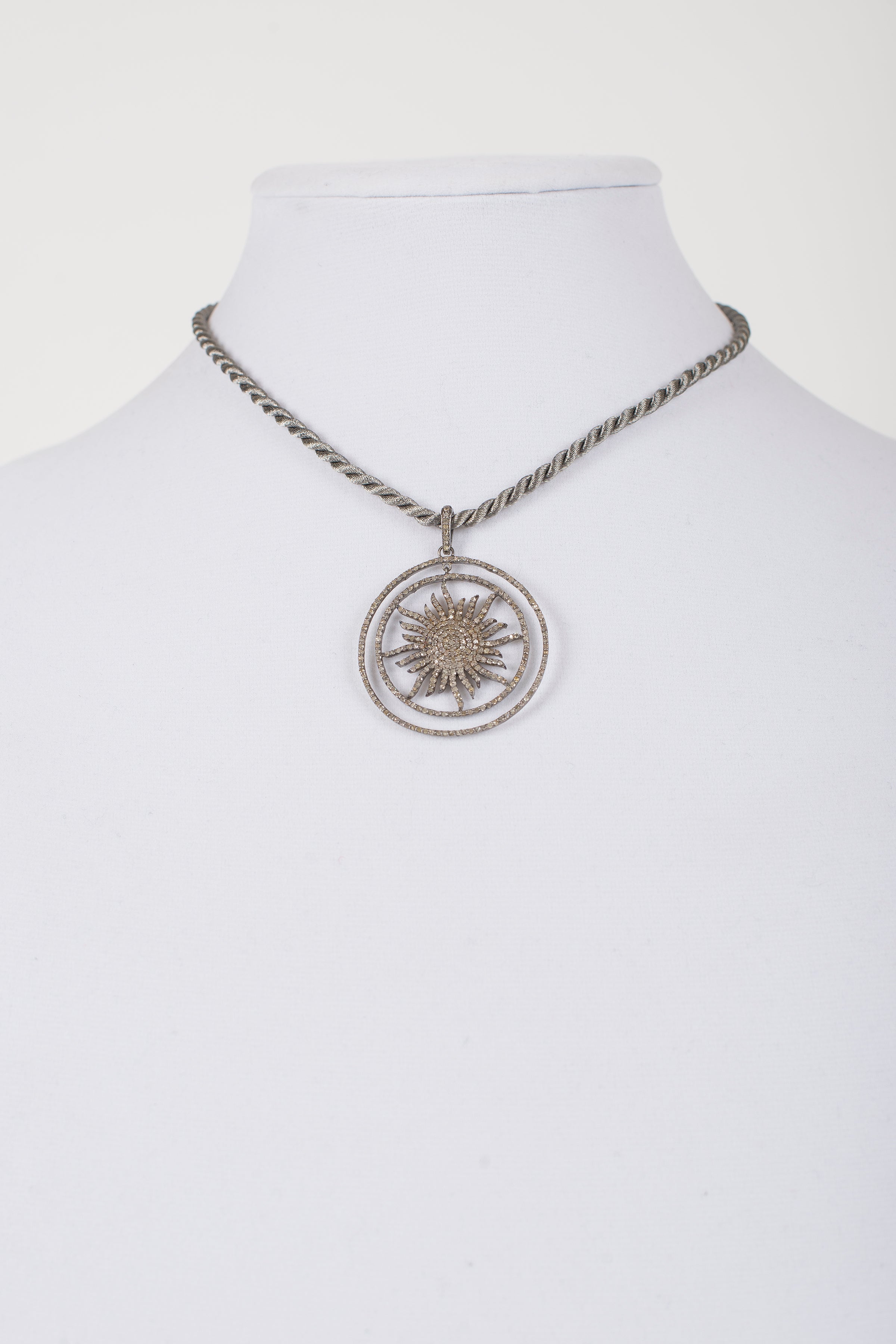 Pave Diamond Pendant on Silk Cord